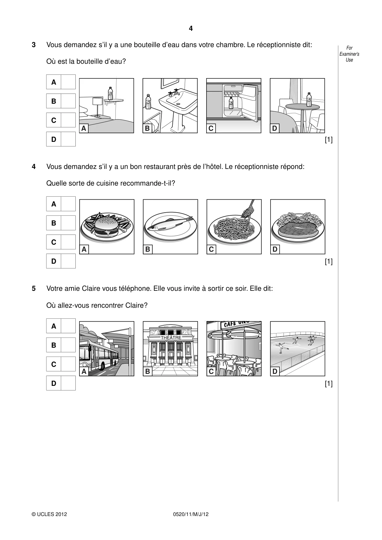 Cambridge IGCSE French - Foreign Language 0520 2012 May/June Paper 1 · Variant 1 question paper, page 4 of 12