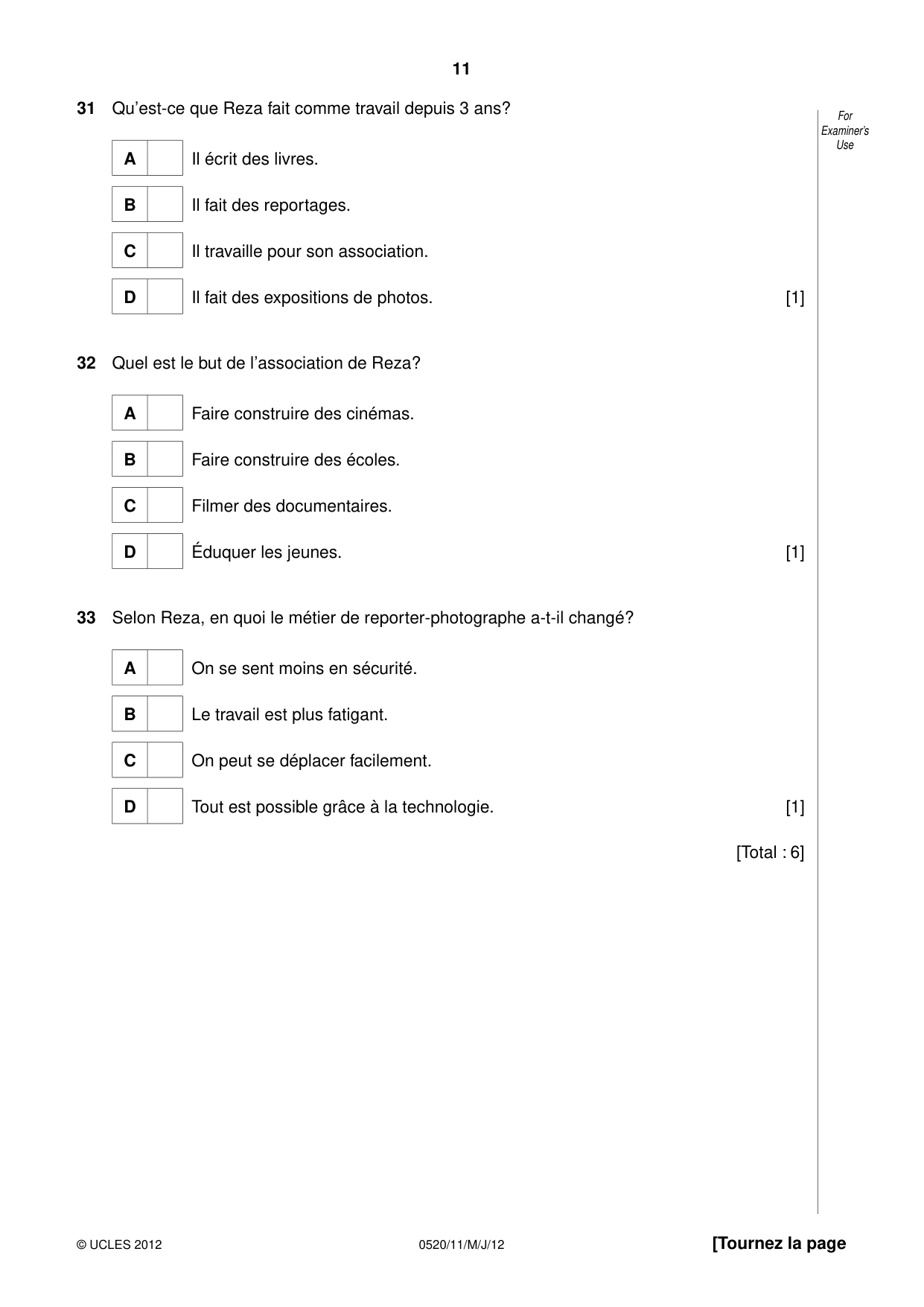 Cambridge IGCSE French - Foreign Language 0520 2012 May/June Paper 1 · Variant 1 question paper, page 11 of 12