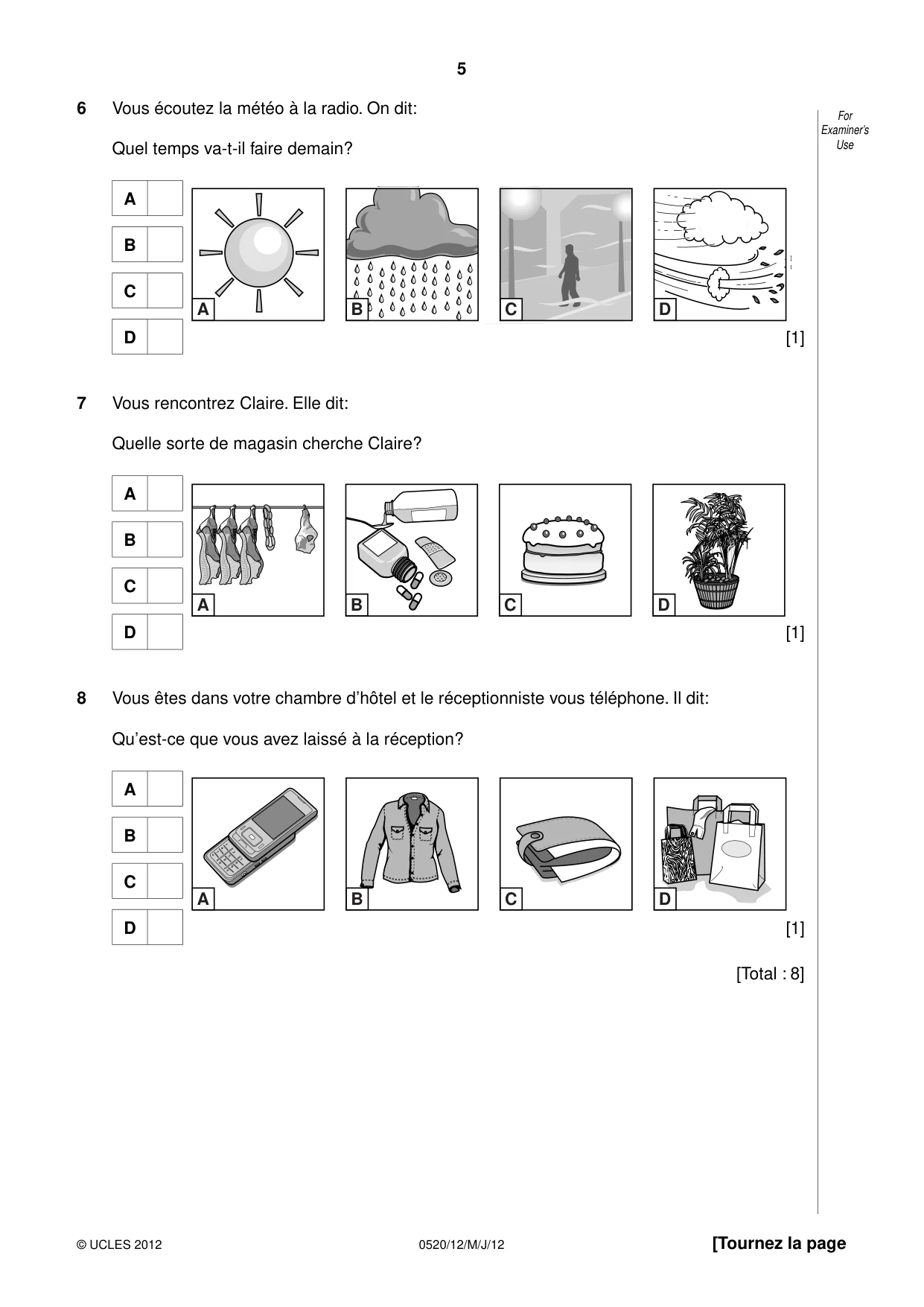 Cambridge IGCSE French - Foreign Language 0520 2012 May/June Paper 1 · Variant 2 question paper, page 5 of 12