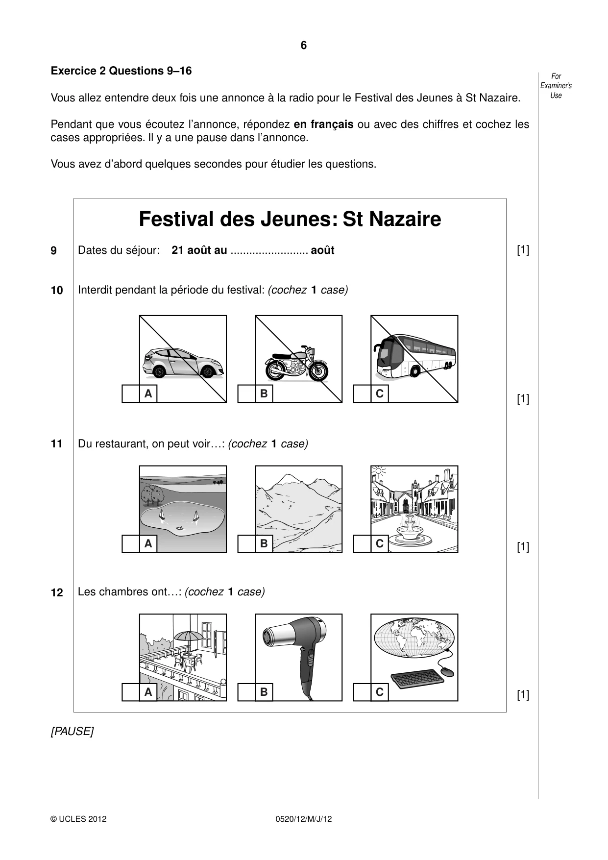 Cambridge IGCSE French - Foreign Language 0520 2012 May/June Paper 1 · Variant 2 question paper, page 6 of 12
