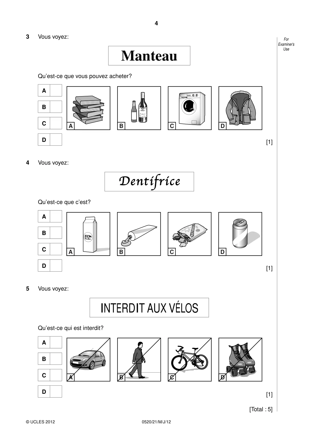 Cambridge IGCSE French - Foreign Language 0520 2012 May/June Paper 2 · Variant 1 question paper, page 4 of 20