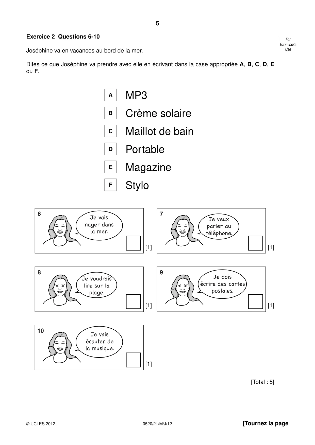 Cambridge IGCSE French - Foreign Language 0520 2012 May/June Paper 2 · Variant 1 question paper, page 5 of 20