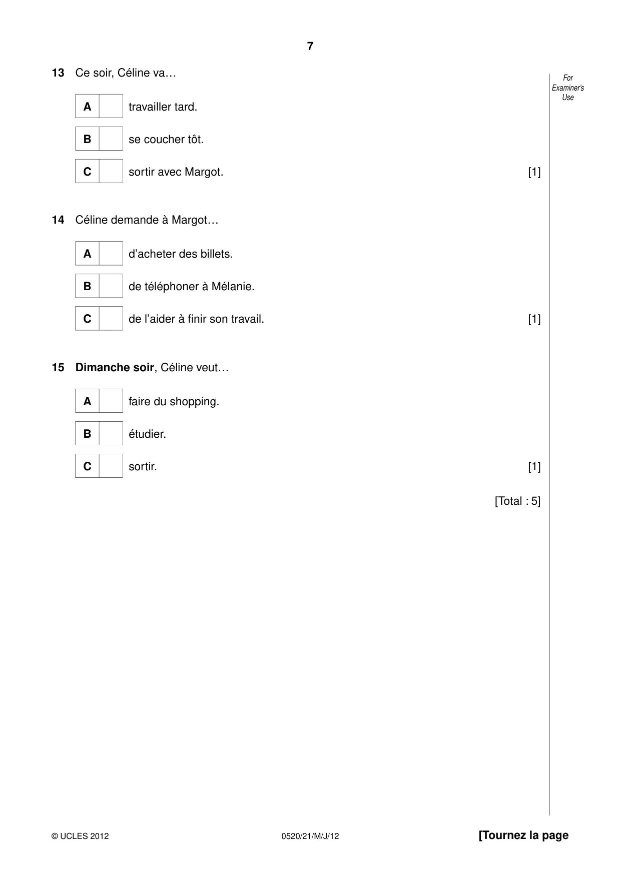 Cambridge IGCSE French - Foreign Language 0520 2012 May/June Paper 2 · Variant 1 question paper, page 7 of 20