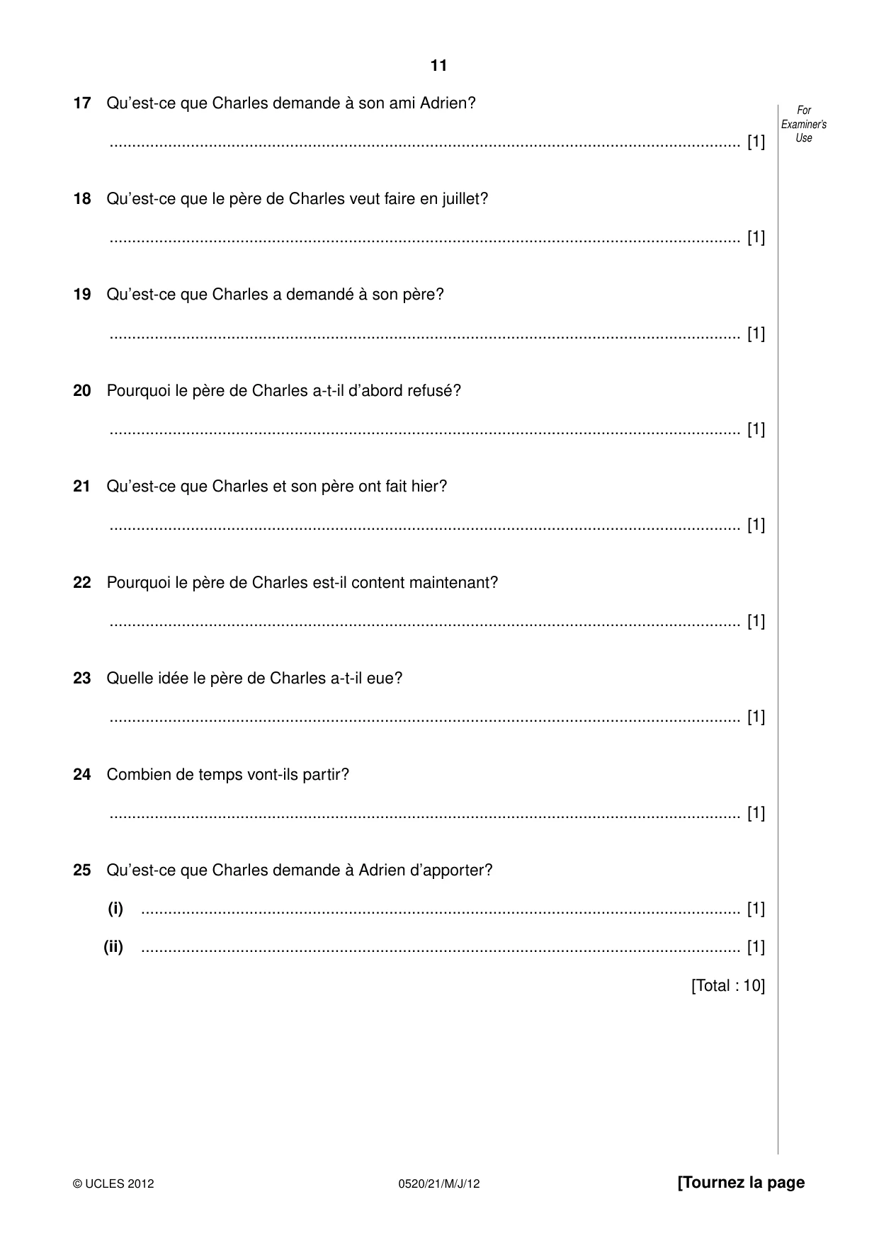 Cambridge IGCSE French - Foreign Language 0520 2012 May/June Paper 2 · Variant 1 question paper, page 11 of 20