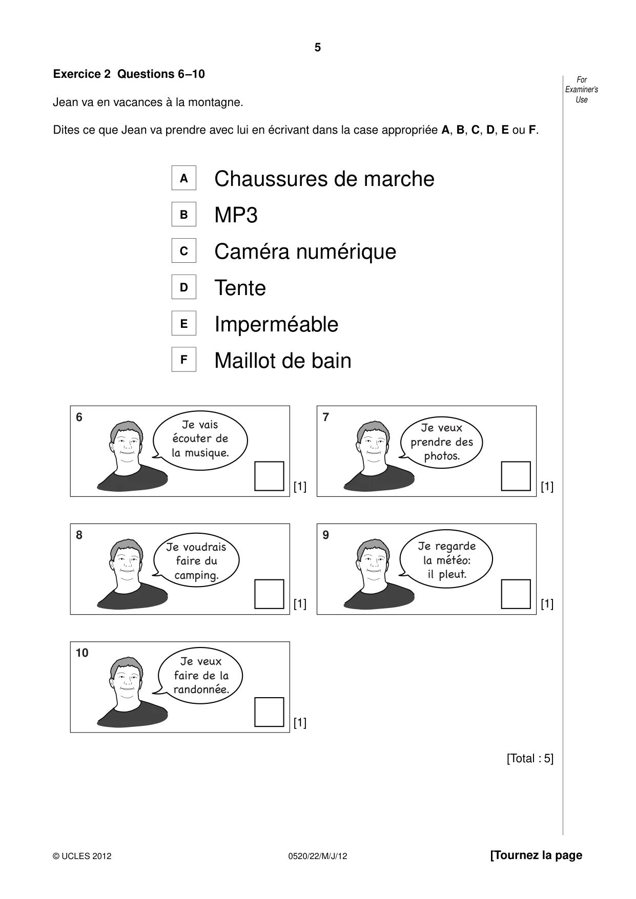 Cambridge IGCSE French - Foreign Language 0520 2012 May/June Paper 2 · Variant 2 question paper, page 5 of 20