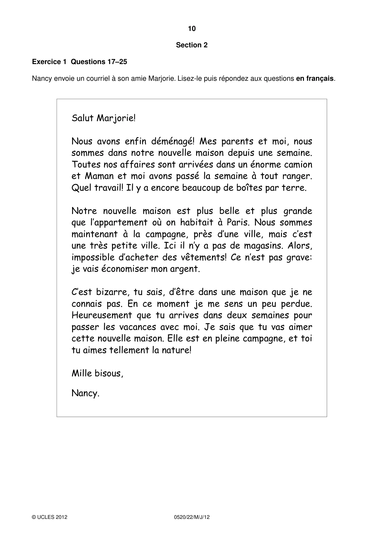 Cambridge IGCSE French - Foreign Language 0520 2012 May/June Paper 2 · Variant 2 question paper, page 10 of 20