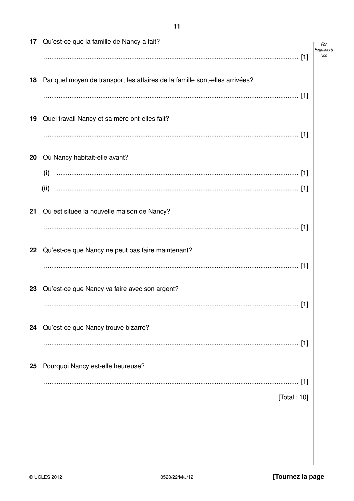 Cambridge IGCSE French - Foreign Language 0520 2012 May/June Paper 2 · Variant 2 question paper, page 11 of 20