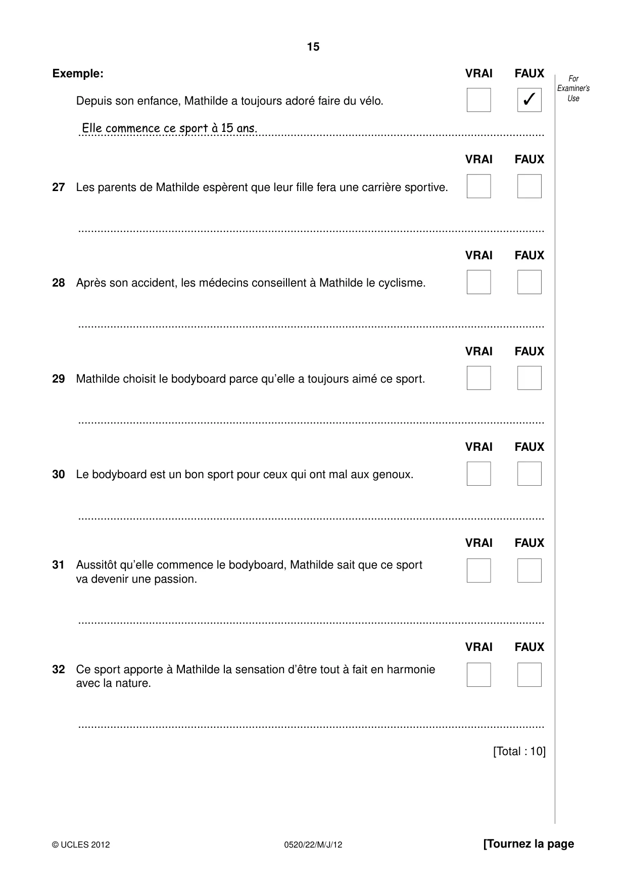 Cambridge IGCSE French - Foreign Language 0520 2012 May/June Paper 2 · Variant 2 question paper, page 15 of 20