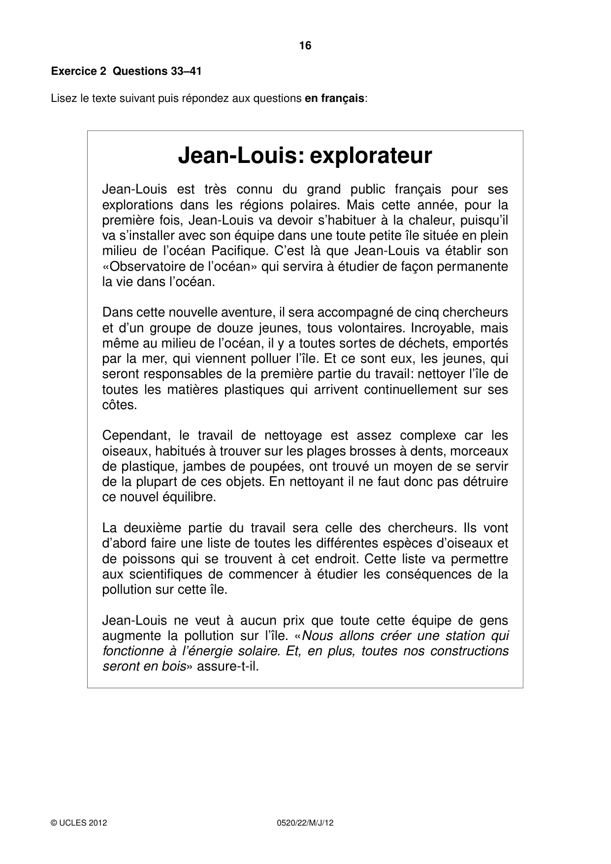 Cambridge IGCSE French - Foreign Language 0520 2012 May/June Paper 2 · Variant 2 question paper, page 16 of 20