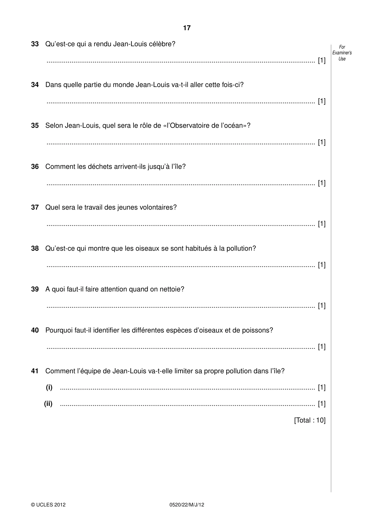 Cambridge IGCSE French - Foreign Language 0520 2012 May/June Paper 2 · Variant 2 question paper, page 17 of 20