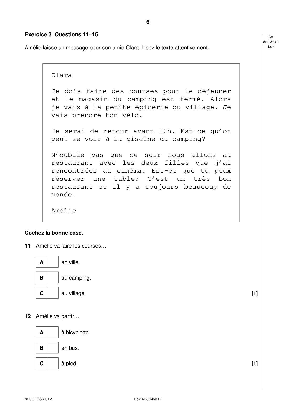 Cambridge IGCSE French - Foreign Language 0520 2012 May/June Paper 2 · Variant 3 question paper, page 6 of 20