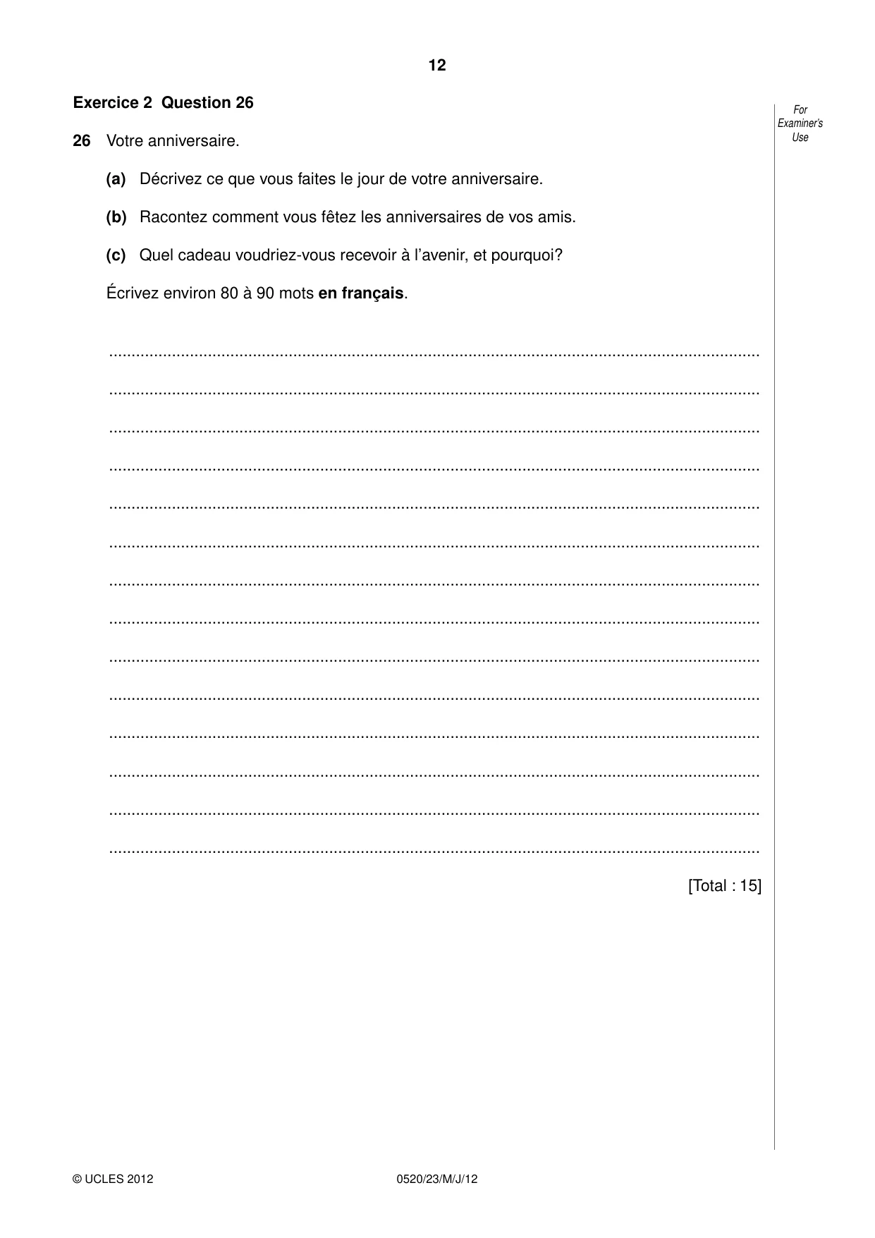 Cambridge IGCSE French - Foreign Language 0520 2012 May/June Paper 2 · Variant 3 question paper, page 12 of 20