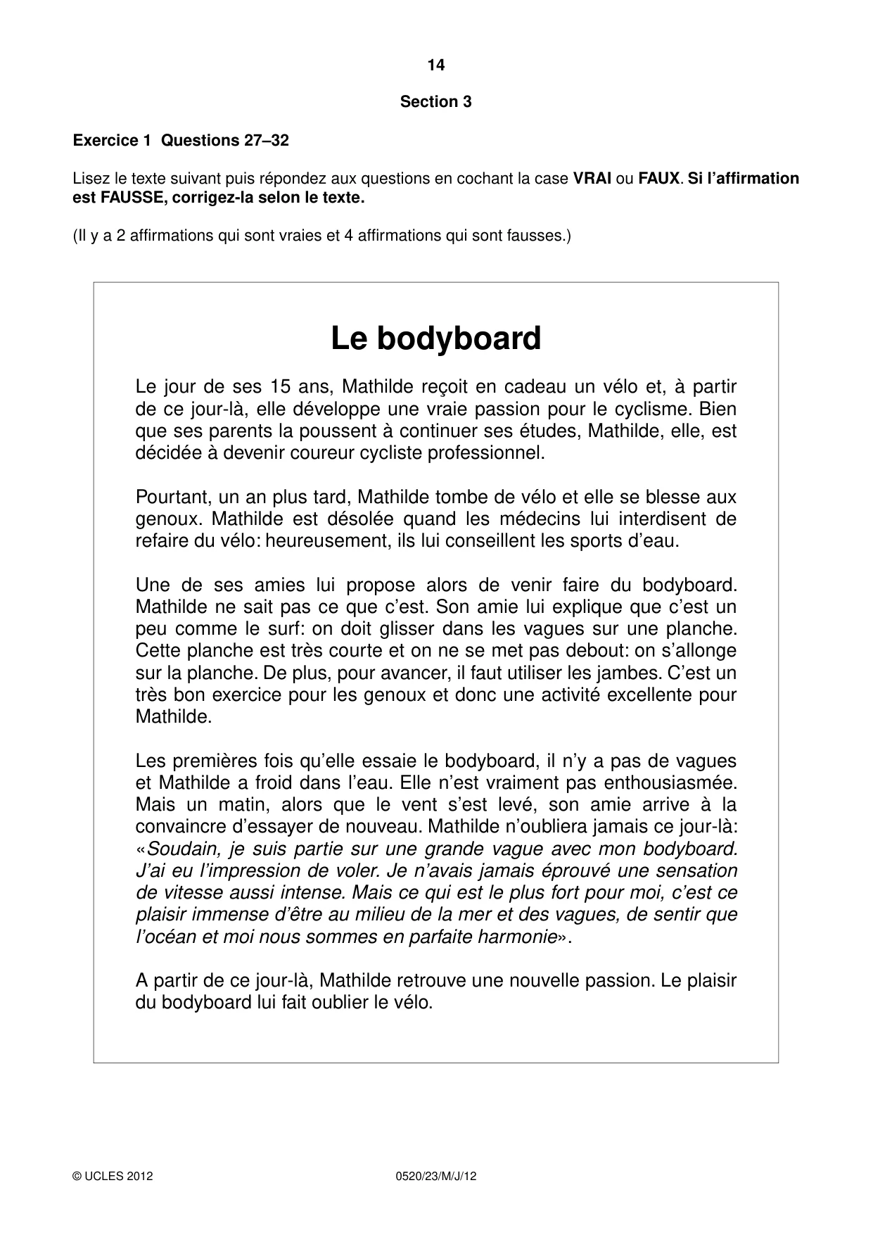 Cambridge IGCSE French - Foreign Language 0520 2012 May/June Paper 2 · Variant 3 question paper, page 14 of 20