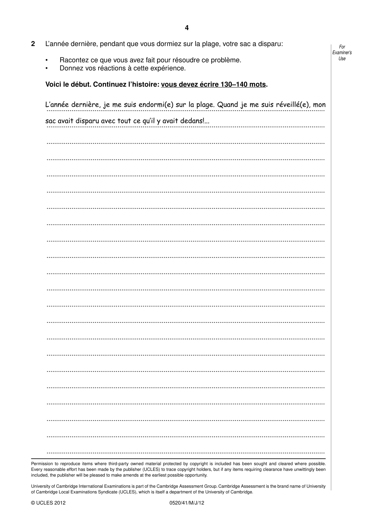 Cambridge IGCSE French - Foreign Language 0520 2012 May/June Paper 4 · Variant 1 question paper, page 4 of 4