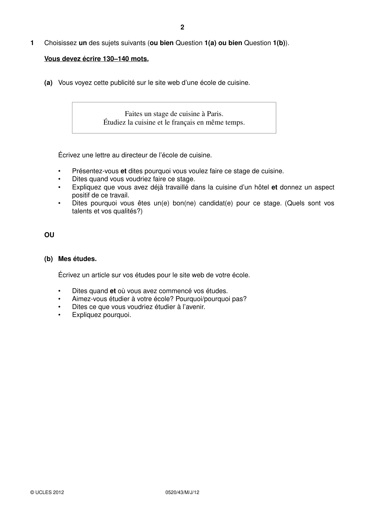 Cambridge IGCSE French - Foreign Language 0520 2012 May/June Paper 4 · Variant 3 question paper, page 2 of 4
