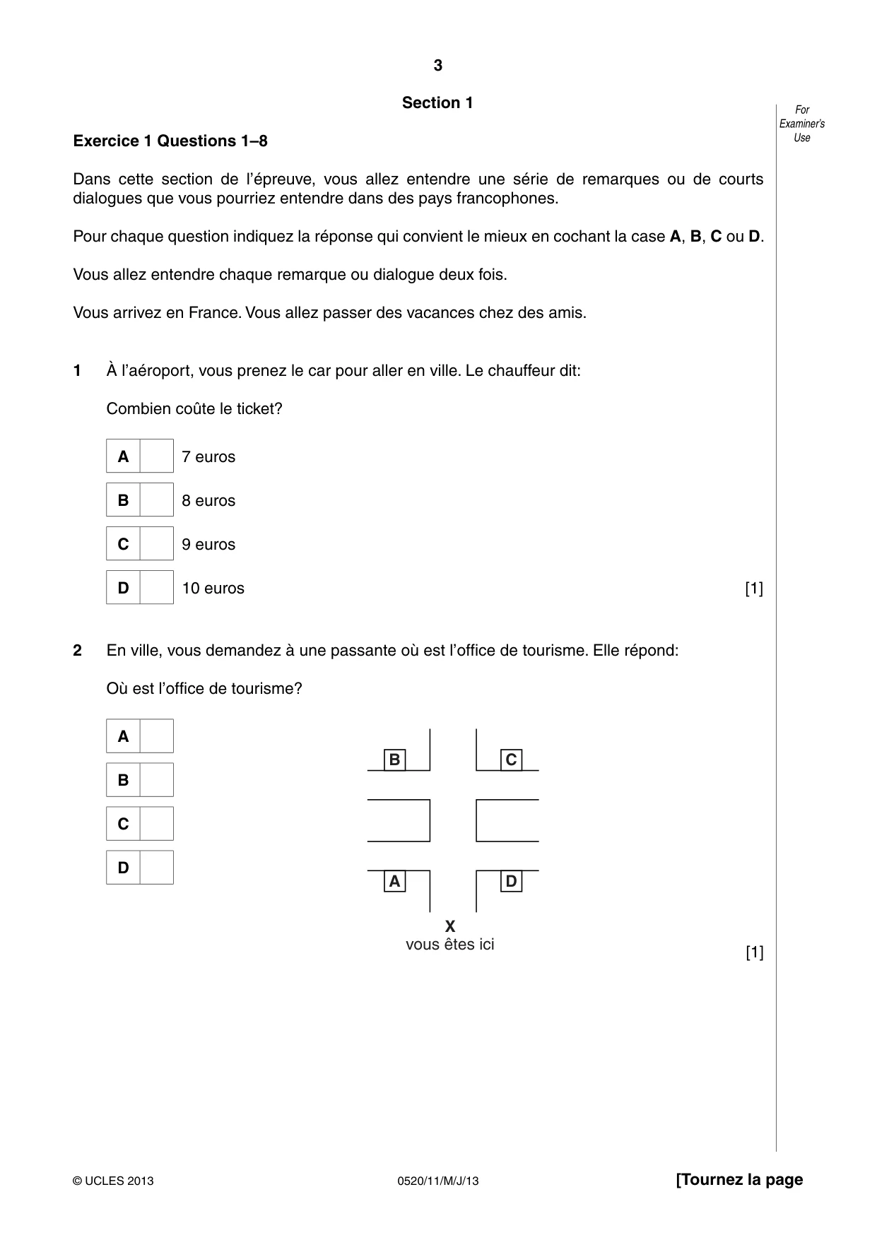Cambridge IGCSE French - Foreign Language 0520 2013 May/June Paper 1 · Variant 1 question paper, page 3 of 12