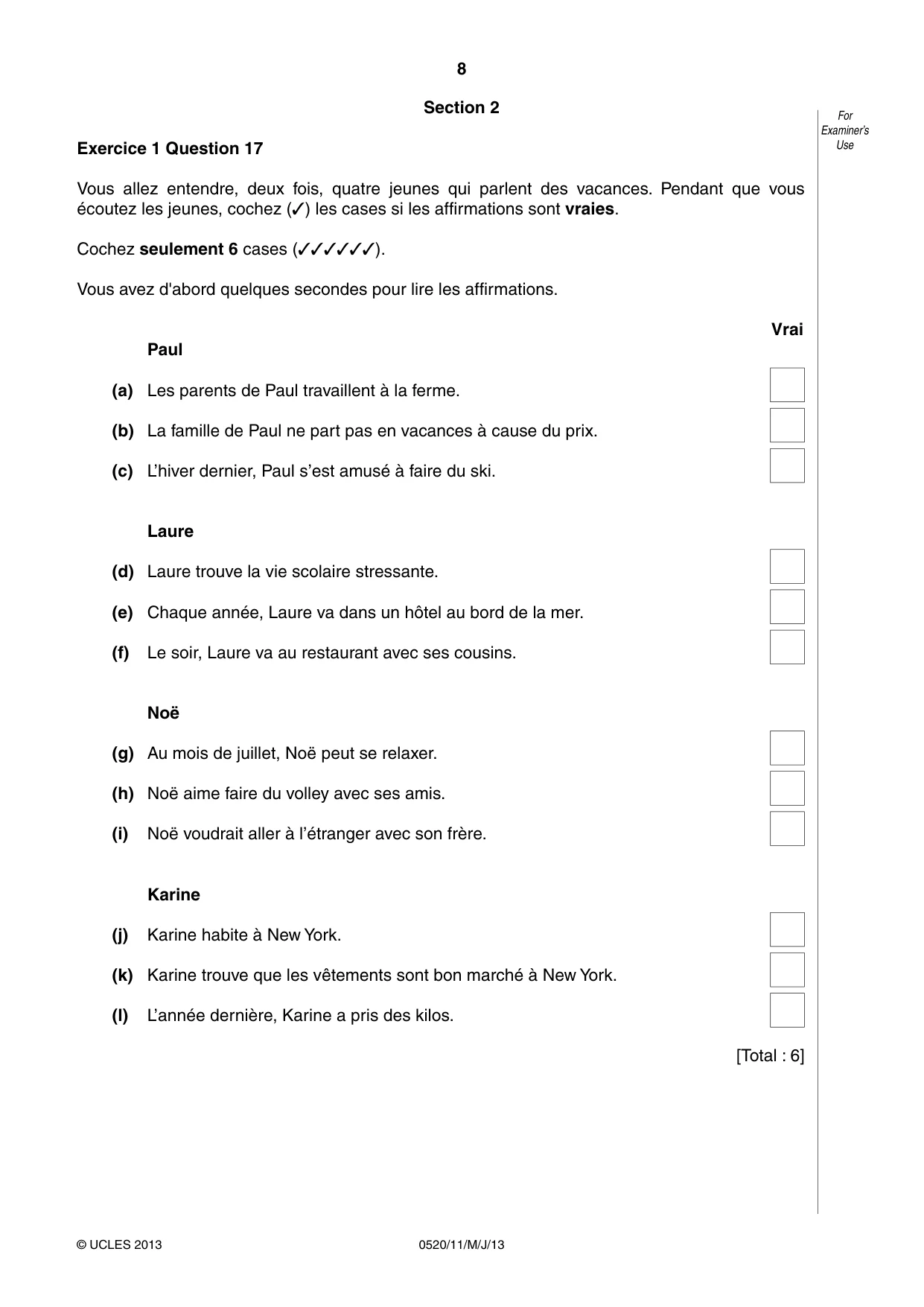 Cambridge IGCSE French - Foreign Language 0520 2013 May/June Paper 1 · Variant 1 question paper, page 8 of 12