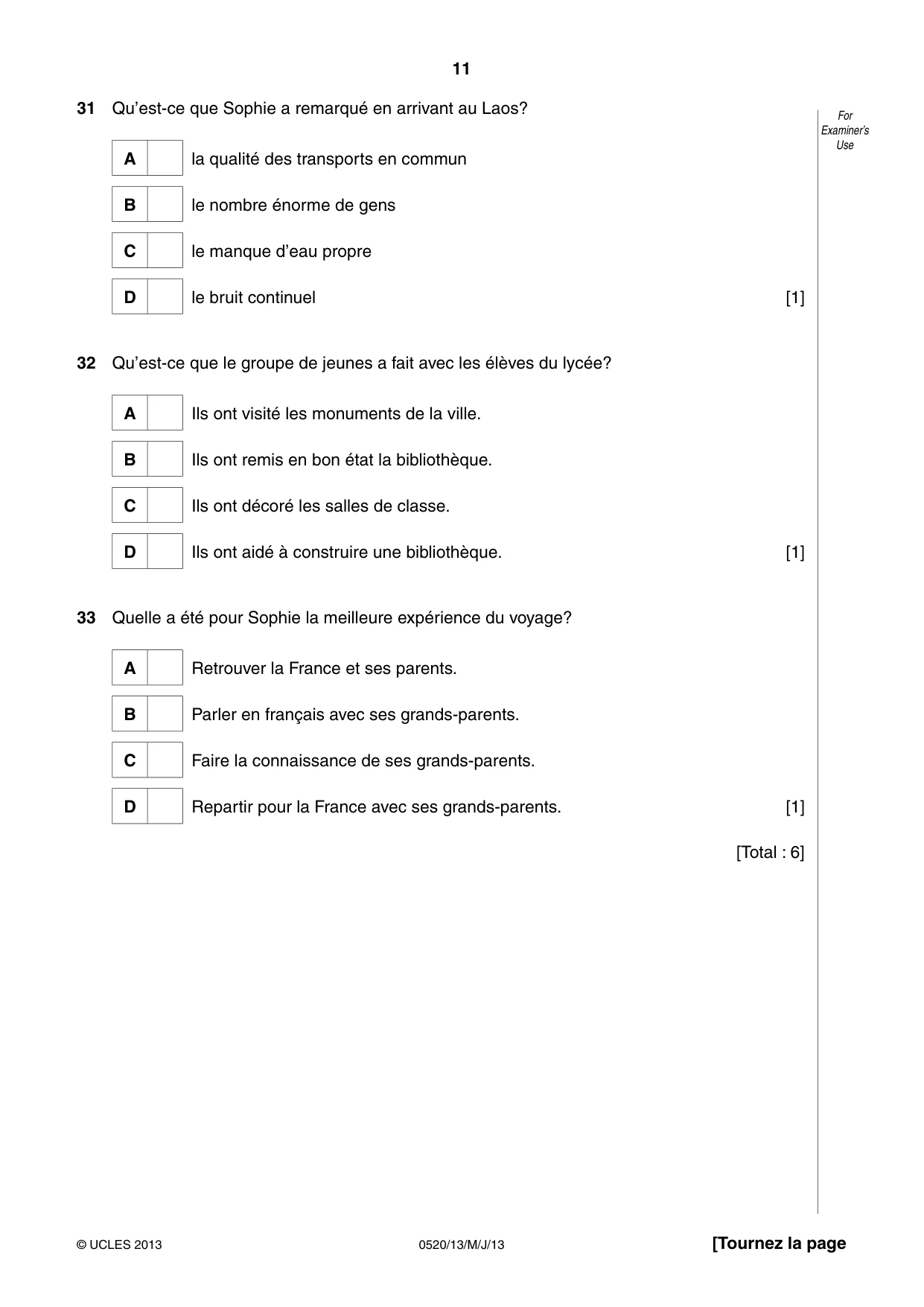 Cambridge IGCSE French - Foreign Language 0520 2013 May/June Paper 1 · Variant 3 question paper, page 11 of 12