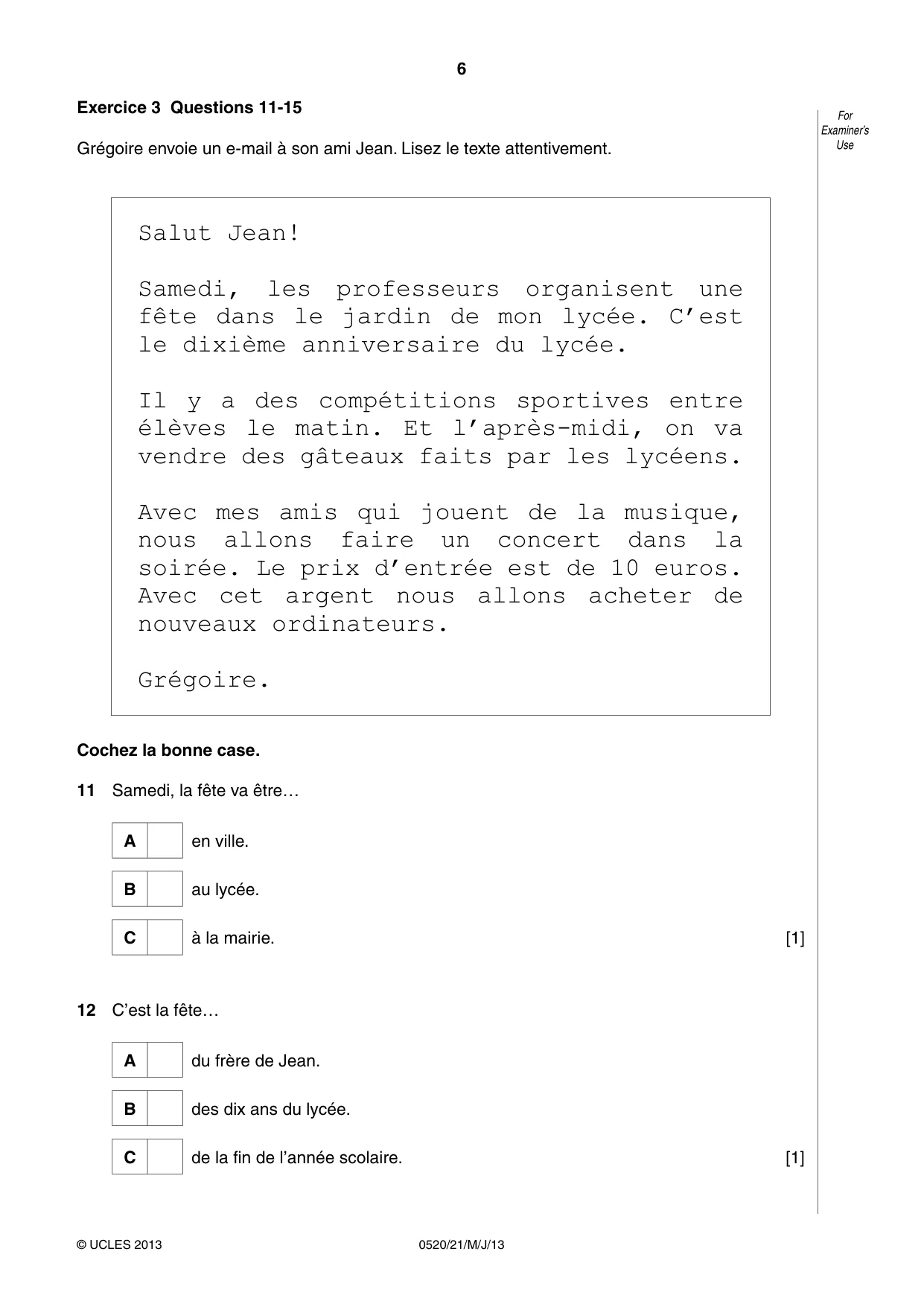 Cambridge IGCSE French - Foreign Language 0520 2013 May/June Paper 2 · Variant 1 question paper, page 6 of 20