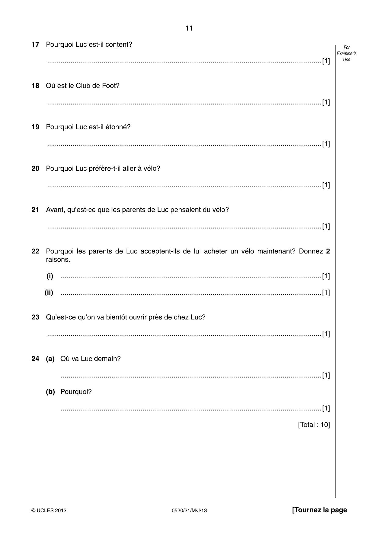 Cambridge IGCSE French - Foreign Language 0520 2013 May/June Paper 2 · Variant 1 question paper, page 11 of 20
