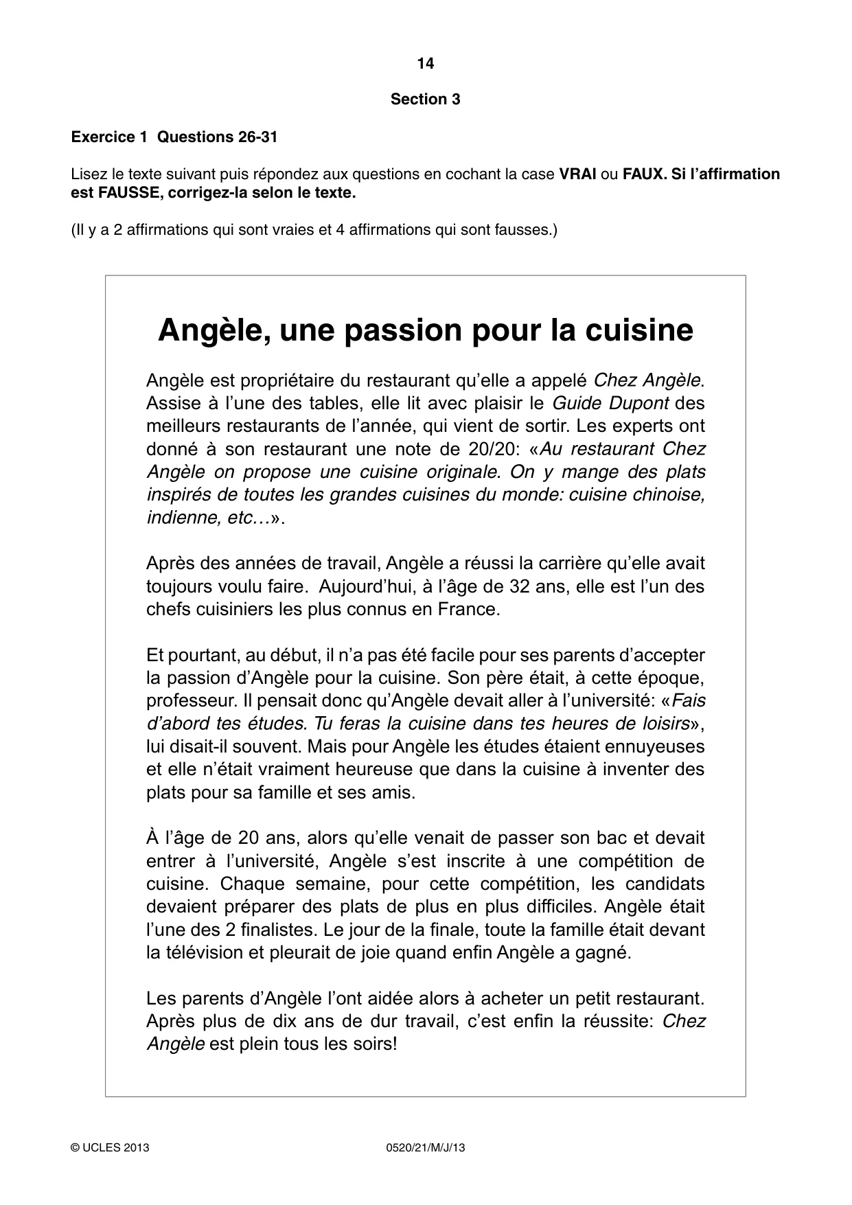 Cambridge IGCSE French - Foreign Language 0520 2013 May/June Paper 2 · Variant 1 question paper, page 14 of 20