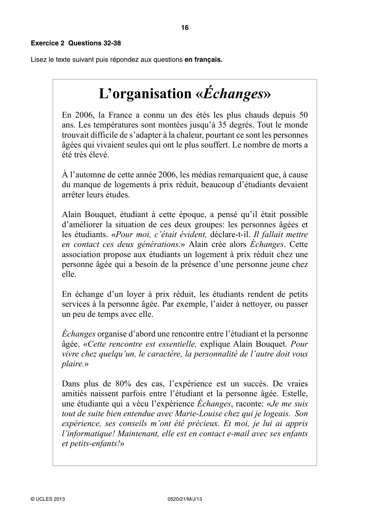 Cambridge IGCSE French - Foreign Language 0520 2013 May/June Paper 2 · Variant 1 question paper, page 16 of 20