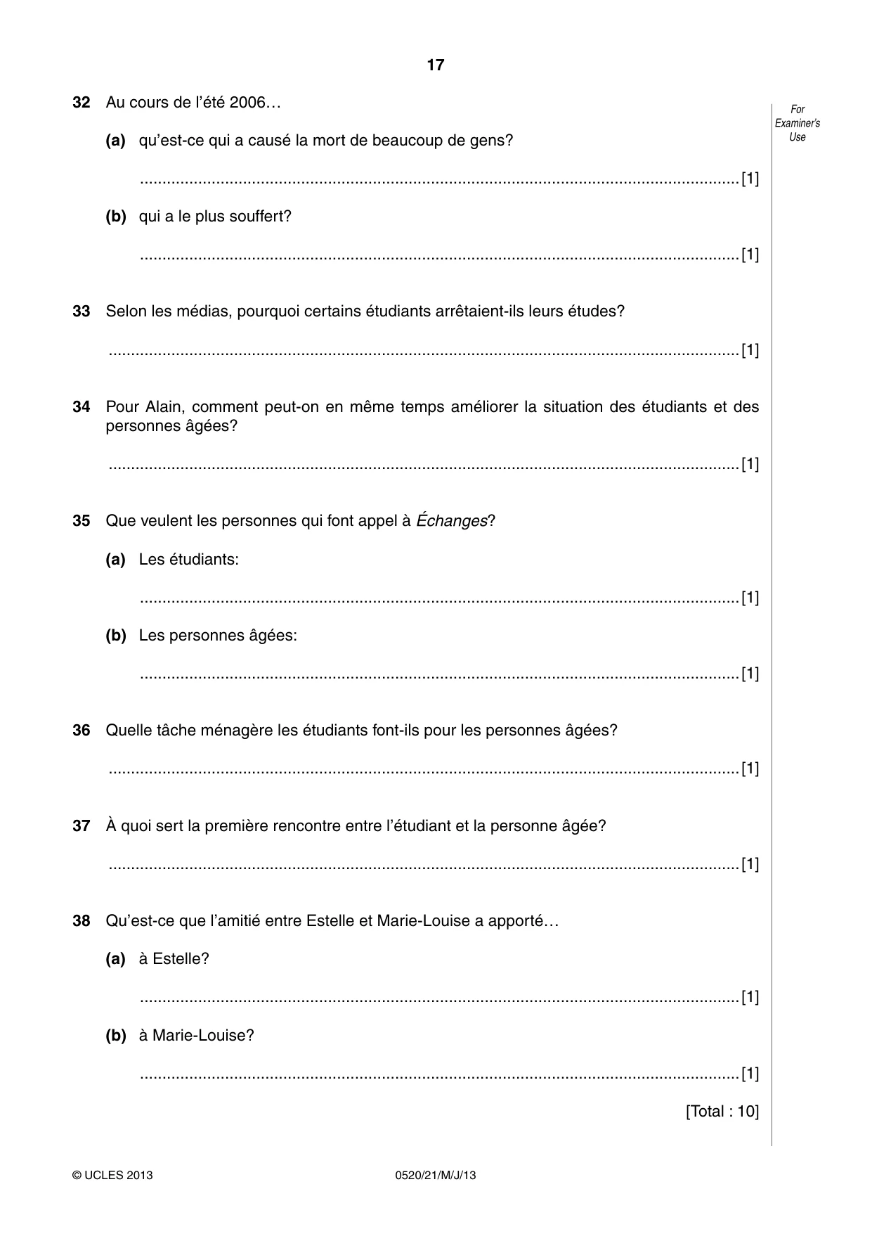 Cambridge IGCSE French - Foreign Language 0520 2013 May/June Paper 2 · Variant 1 question paper, page 17 of 20