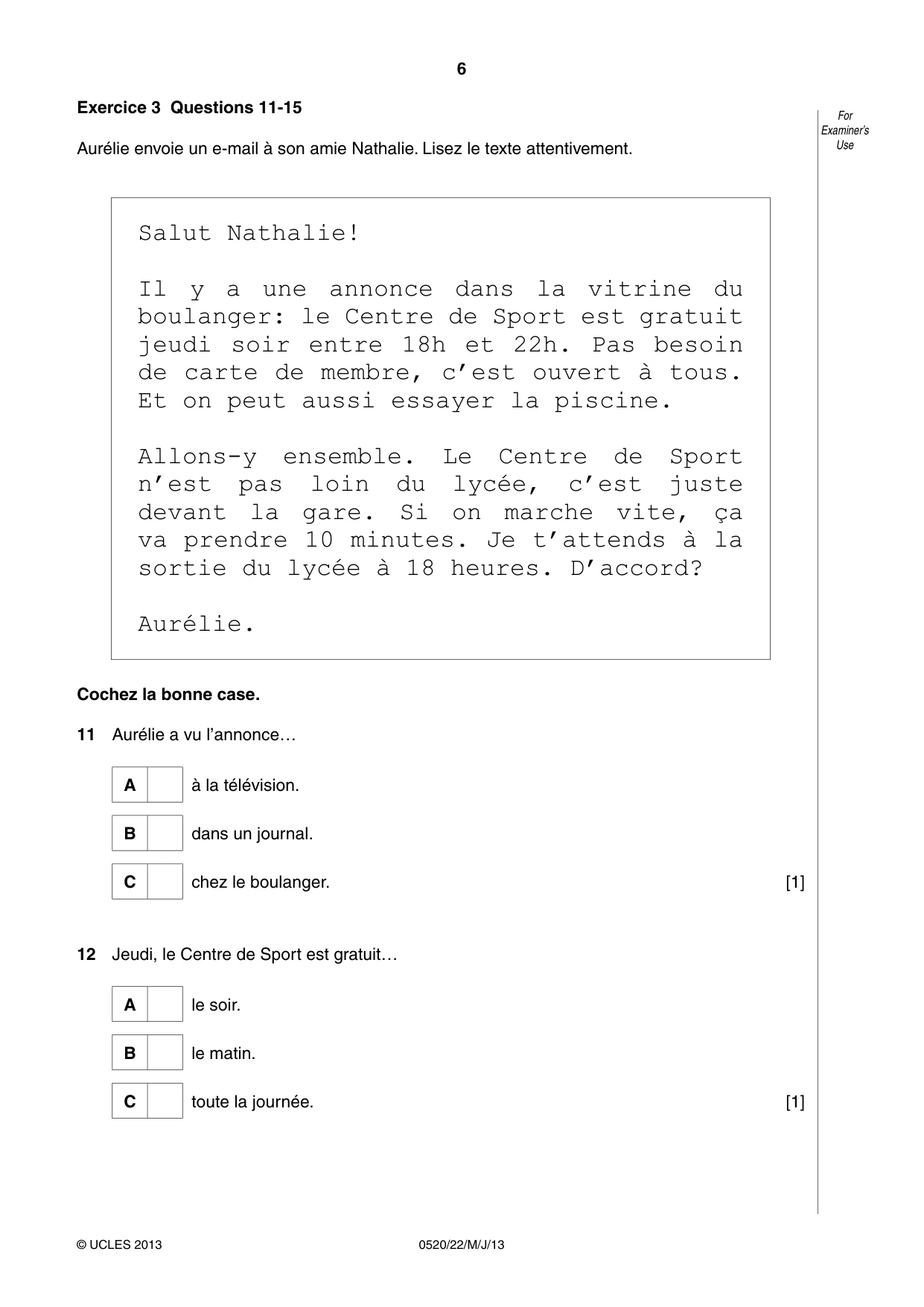 Cambridge IGCSE French - Foreign Language 0520 2013 May/June Paper 2 · Variant 2 question paper, page 6 of 20