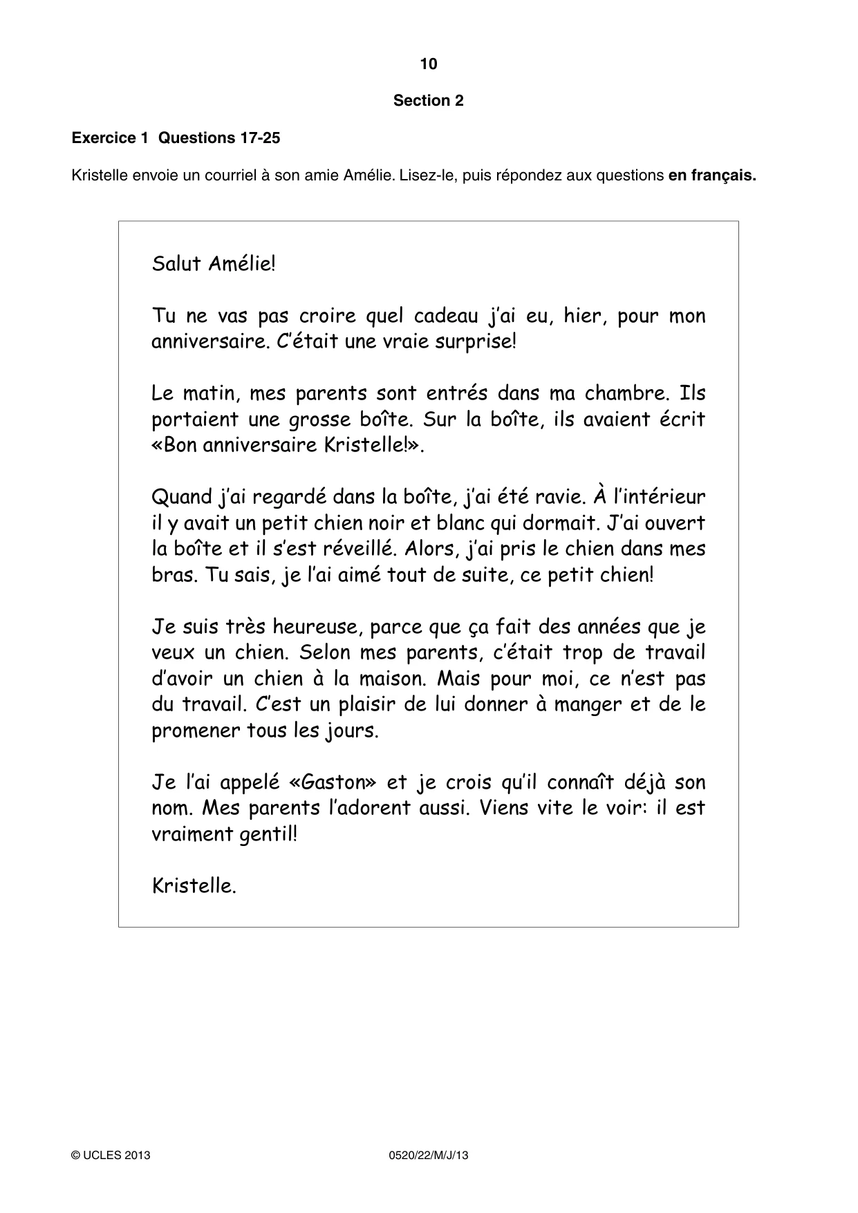 Cambridge IGCSE French - Foreign Language 0520 2013 May/June Paper 2 · Variant 2 question paper, page 10 of 20