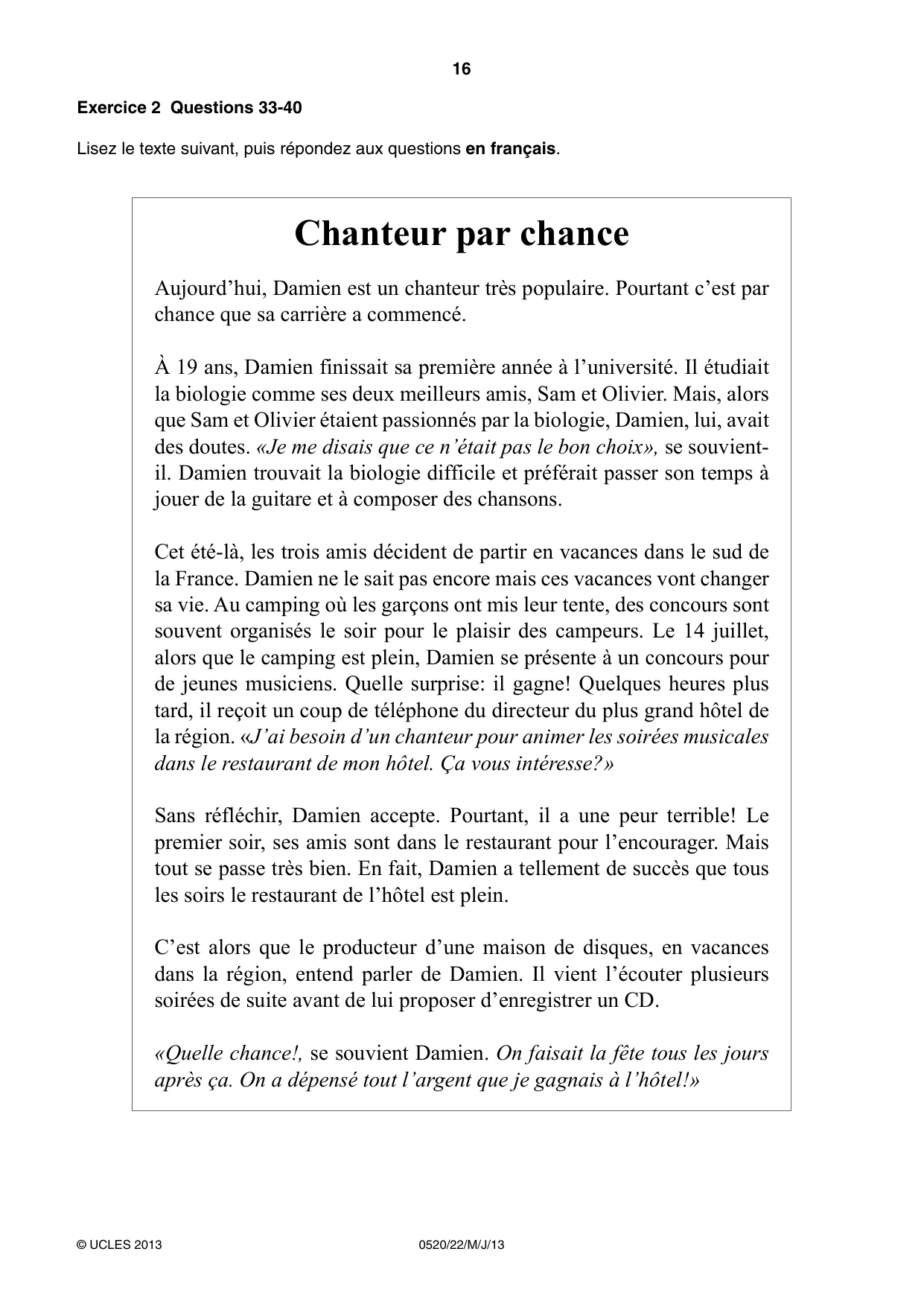 Cambridge IGCSE French - Foreign Language 0520 2013 May/June Paper 2 · Variant 2 question paper, page 16 of 20