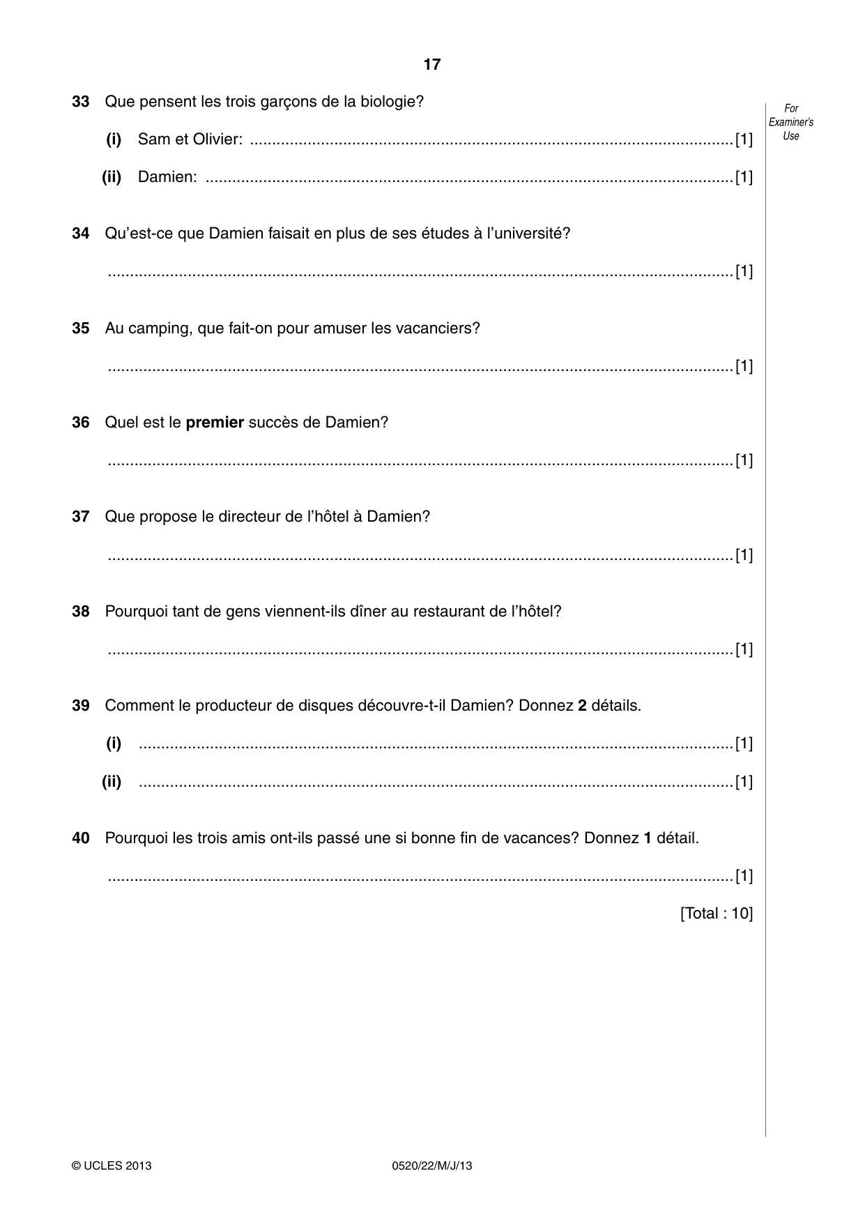 Cambridge IGCSE French - Foreign Language 0520 2013 May/June Paper 2 · Variant 2 question paper, page 17 of 20