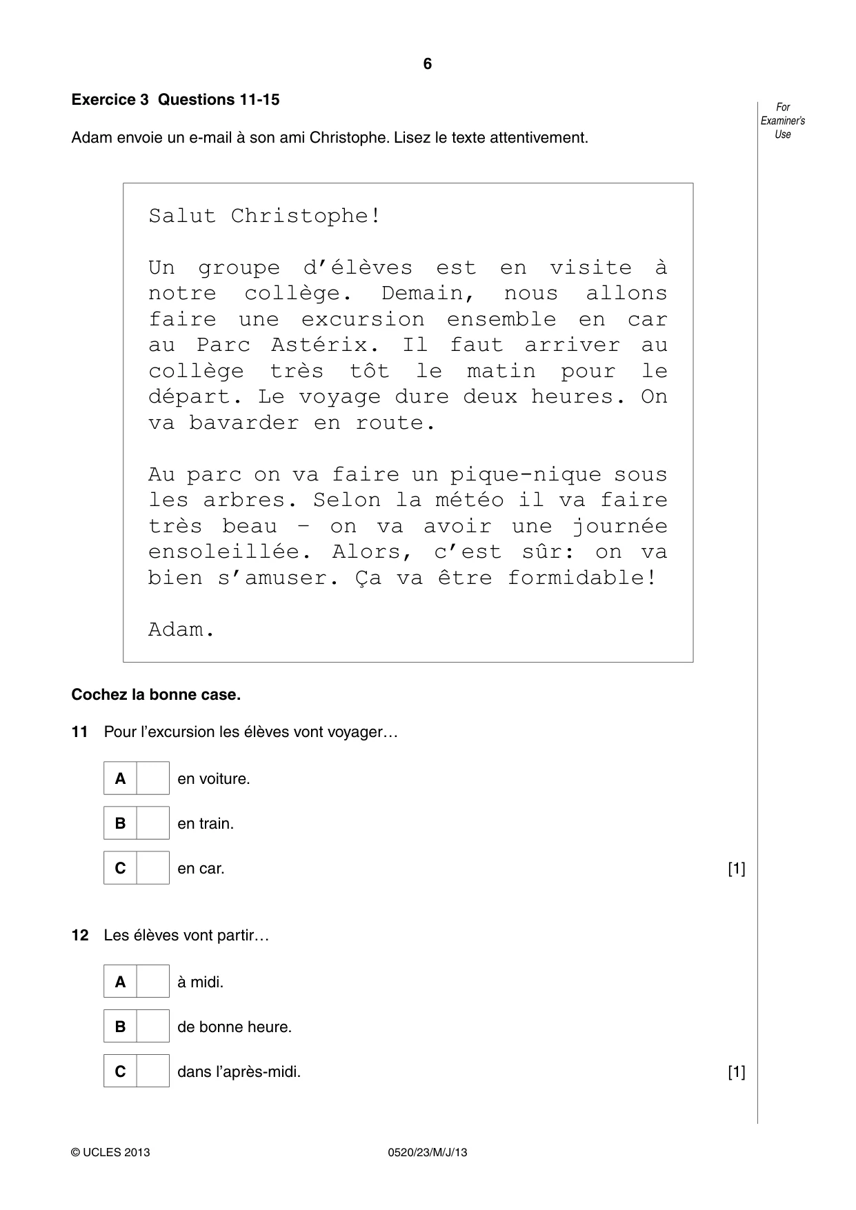 Cambridge IGCSE French - Foreign Language 0520 2013 May/June Paper 2 · Variant 3 question paper, page 6 of 20