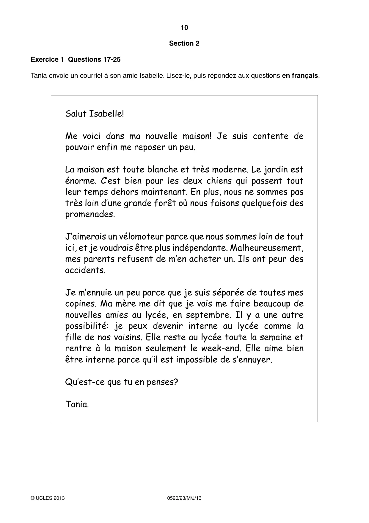 Cambridge IGCSE French - Foreign Language 0520 2013 May/June Paper 2 · Variant 3 question paper, page 10 of 20