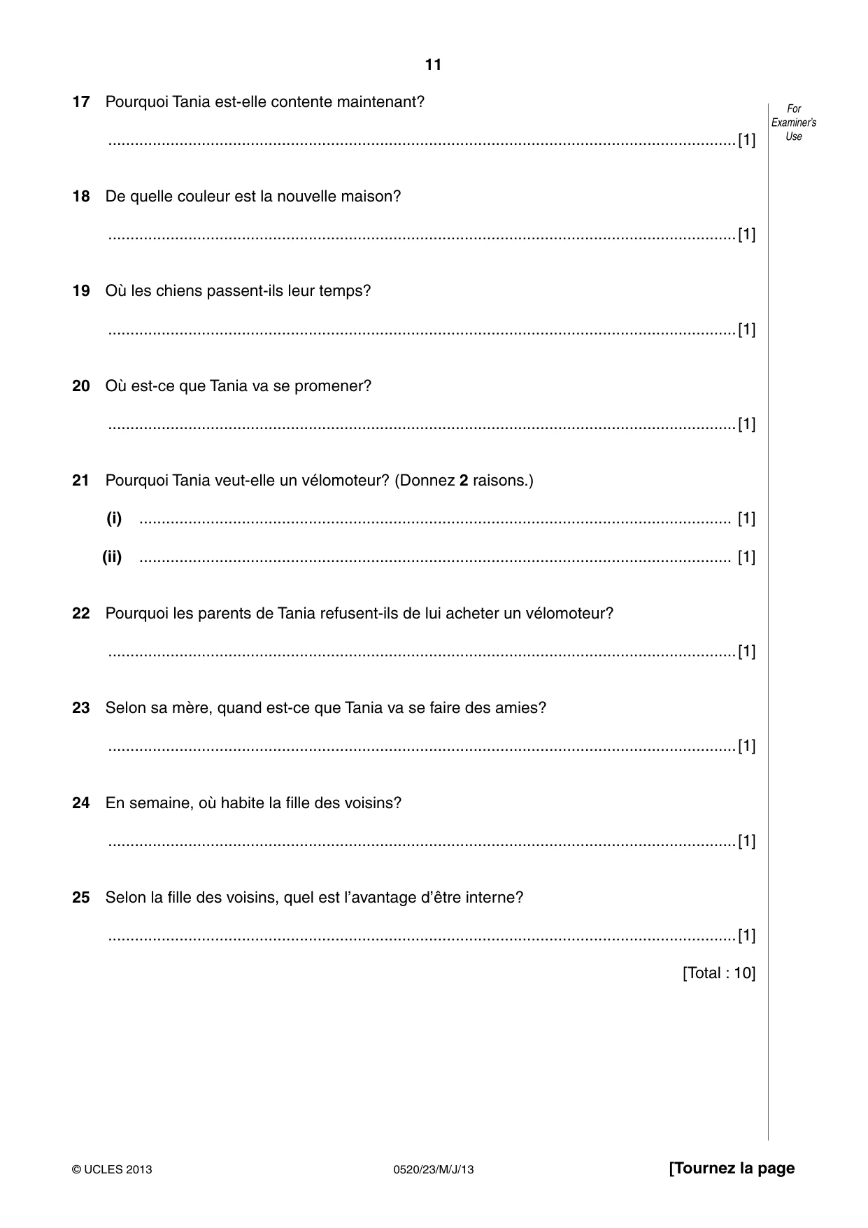 Cambridge IGCSE French - Foreign Language 0520 2013 May/June Paper 2 · Variant 3 question paper, page 11 of 20