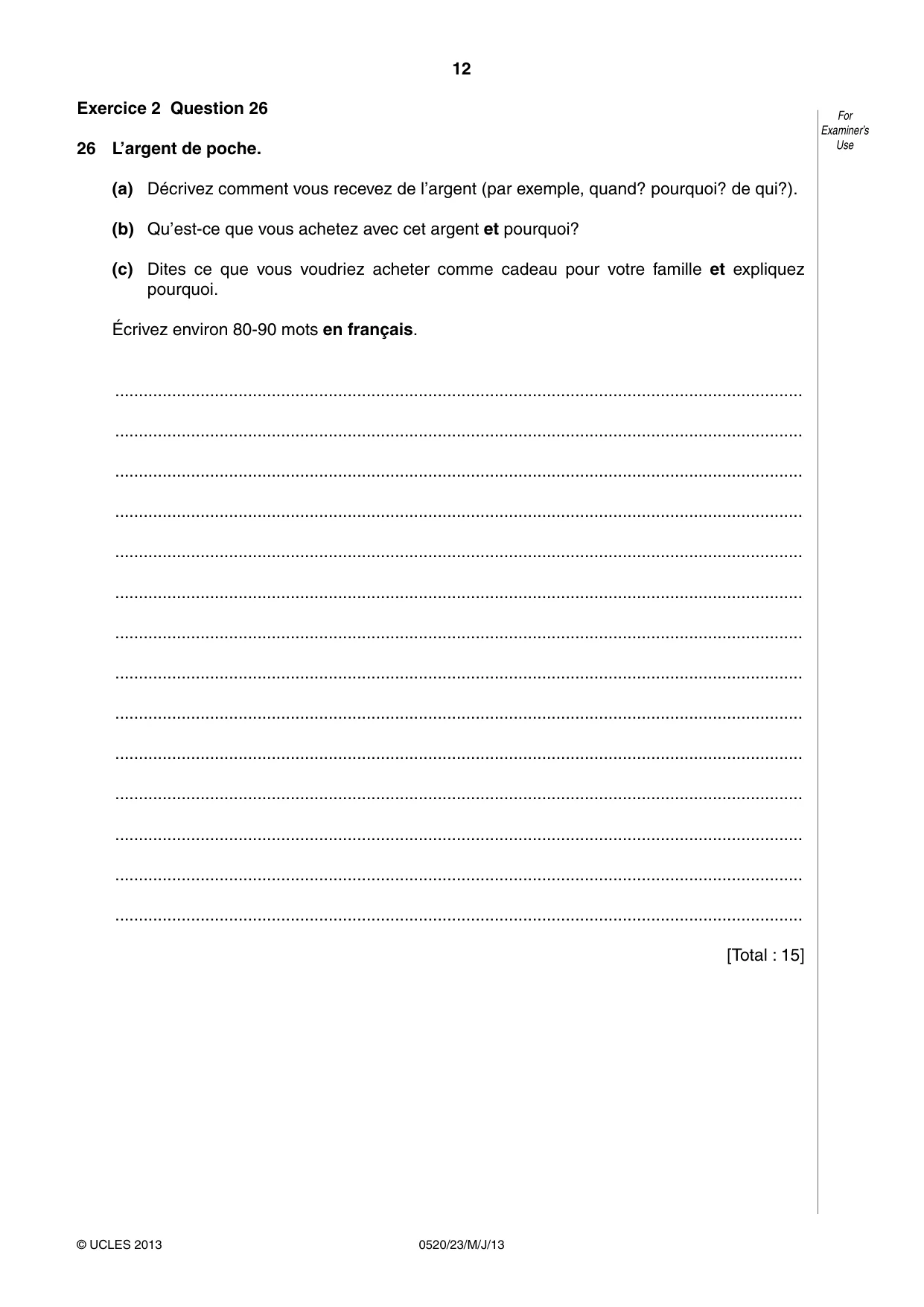 Cambridge IGCSE French - Foreign Language 0520 2013 May/June Paper 2 · Variant 3 question paper, page 12 of 20