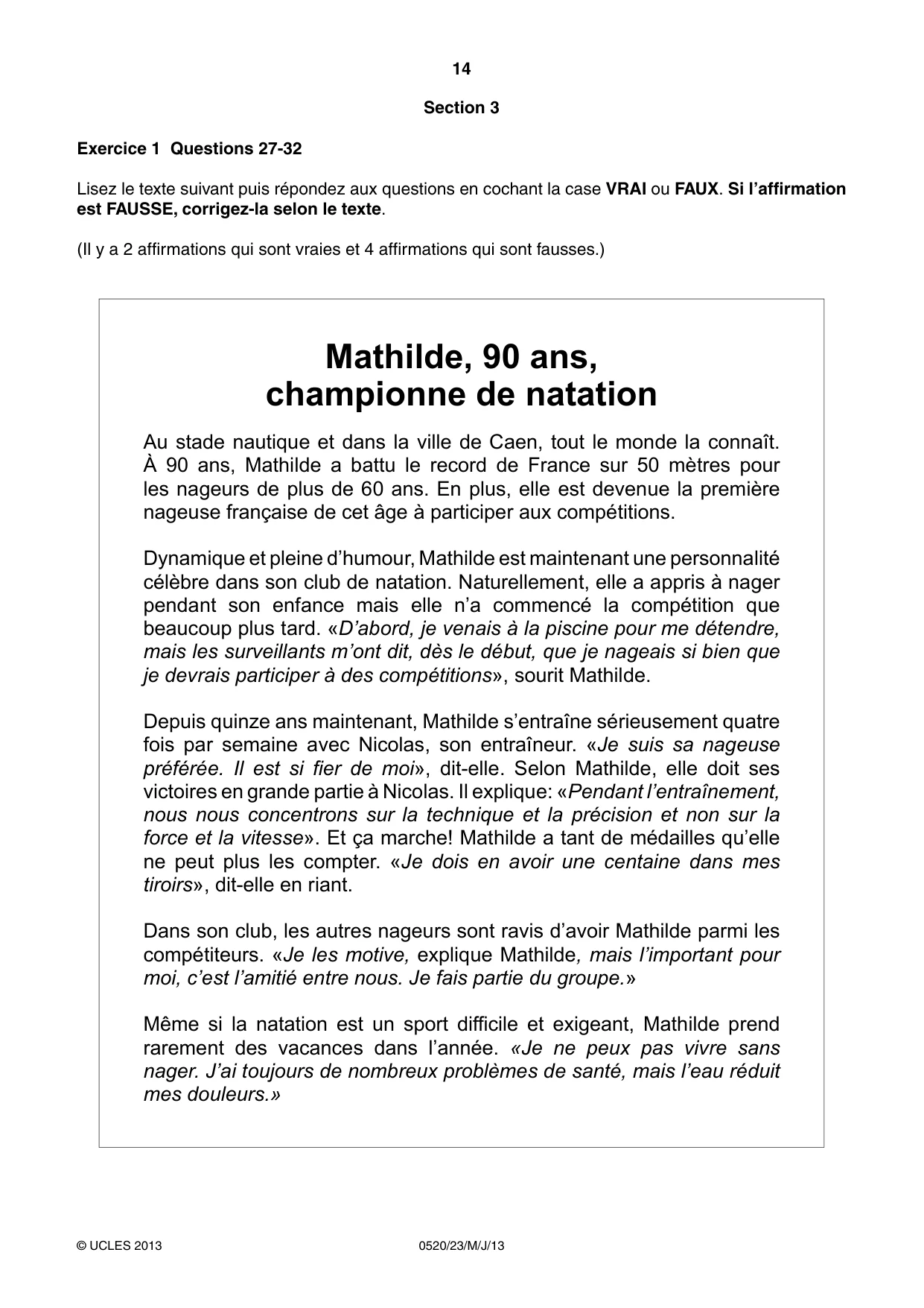Cambridge IGCSE French - Foreign Language 0520 2013 May/June Paper 2 · Variant 3 question paper, page 14 of 20