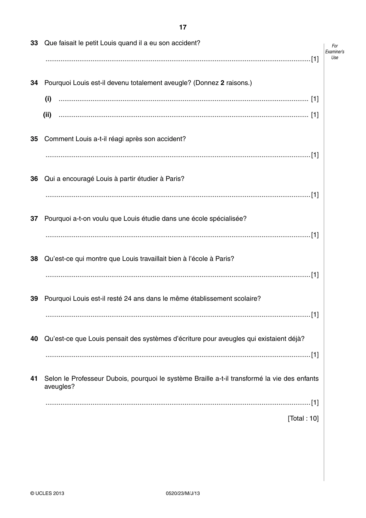Cambridge IGCSE French - Foreign Language 0520 2013 May/June Paper 2 · Variant 3 question paper, page 17 of 20