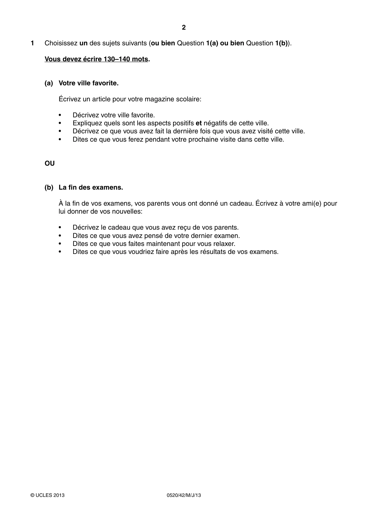 Cambridge IGCSE French - Foreign Language 0520 2013 May/June Paper 4 · Variant 2 question paper, page 2 of 4