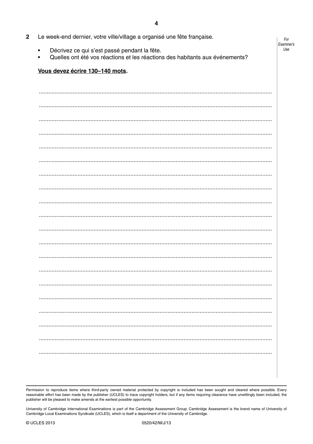 Cambridge IGCSE French - Foreign Language 0520 2013 May/June Paper 4 · Variant 2 question paper, page 4 of 4