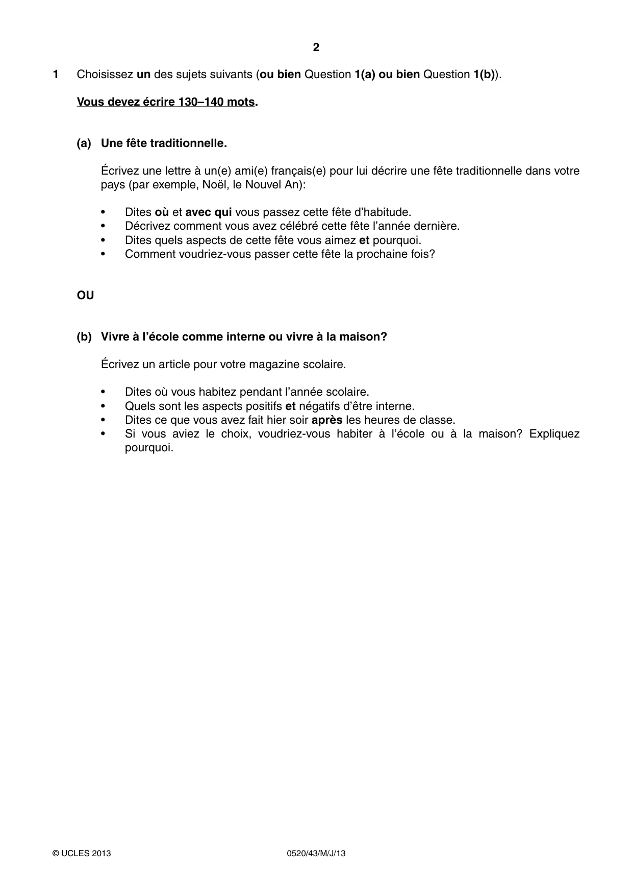 Cambridge IGCSE French - Foreign Language 0520 2013 May/June Paper 4 · Variant 3 question paper, page 2 of 4