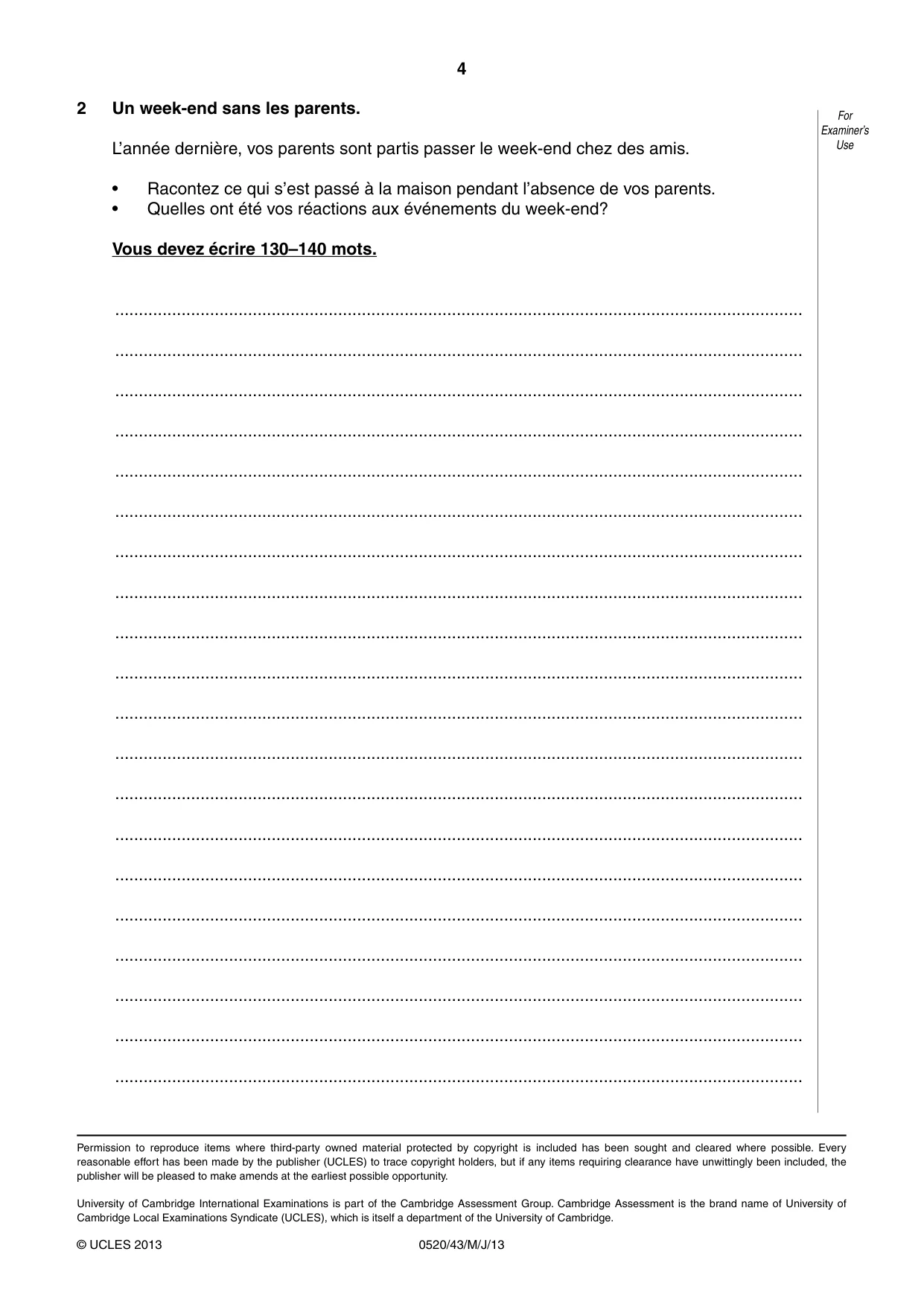 Cambridge IGCSE French - Foreign Language 0520 2013 May/June Paper 4 · Variant 3 question paper, page 4 of 4