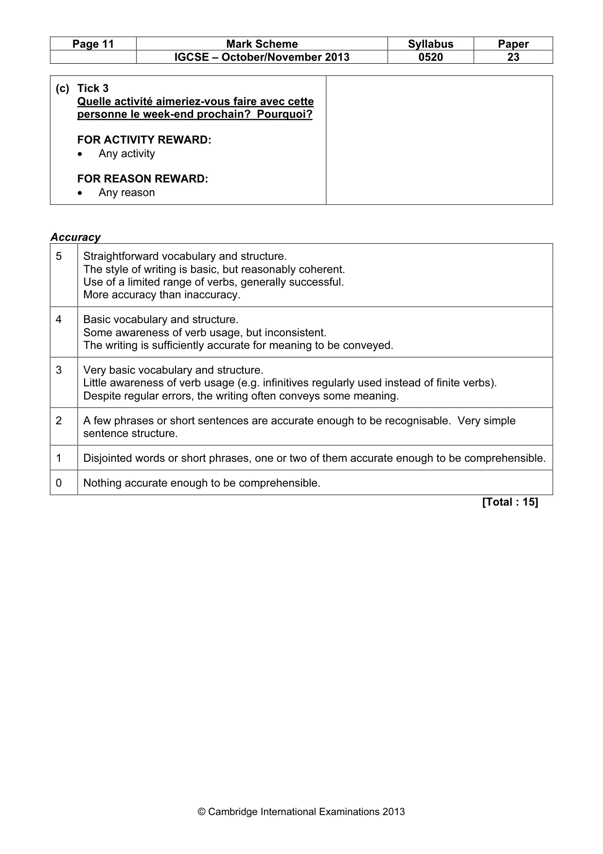 Mark scheme, page 11 of 15