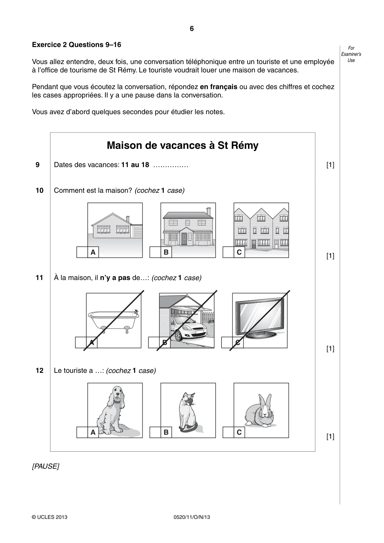 Cambridge IGCSE French - Foreign Language 0520 2013 Oct/Nov Paper 1 · Variant 1 question paper, page 6 of 12