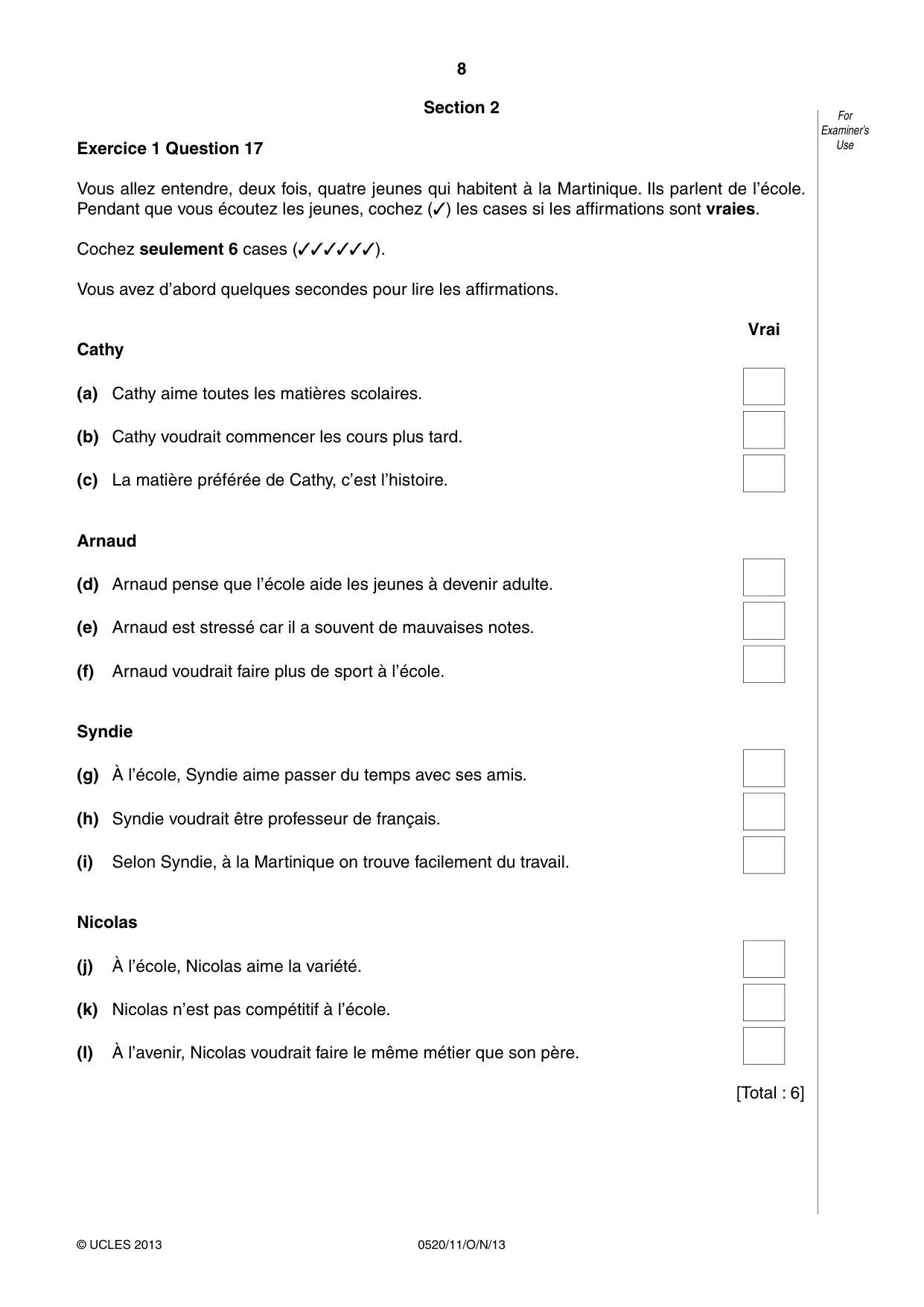 Cambridge IGCSE French - Foreign Language 0520 2013 Oct/Nov Paper 1 · Variant 1 question paper, page 8 of 12