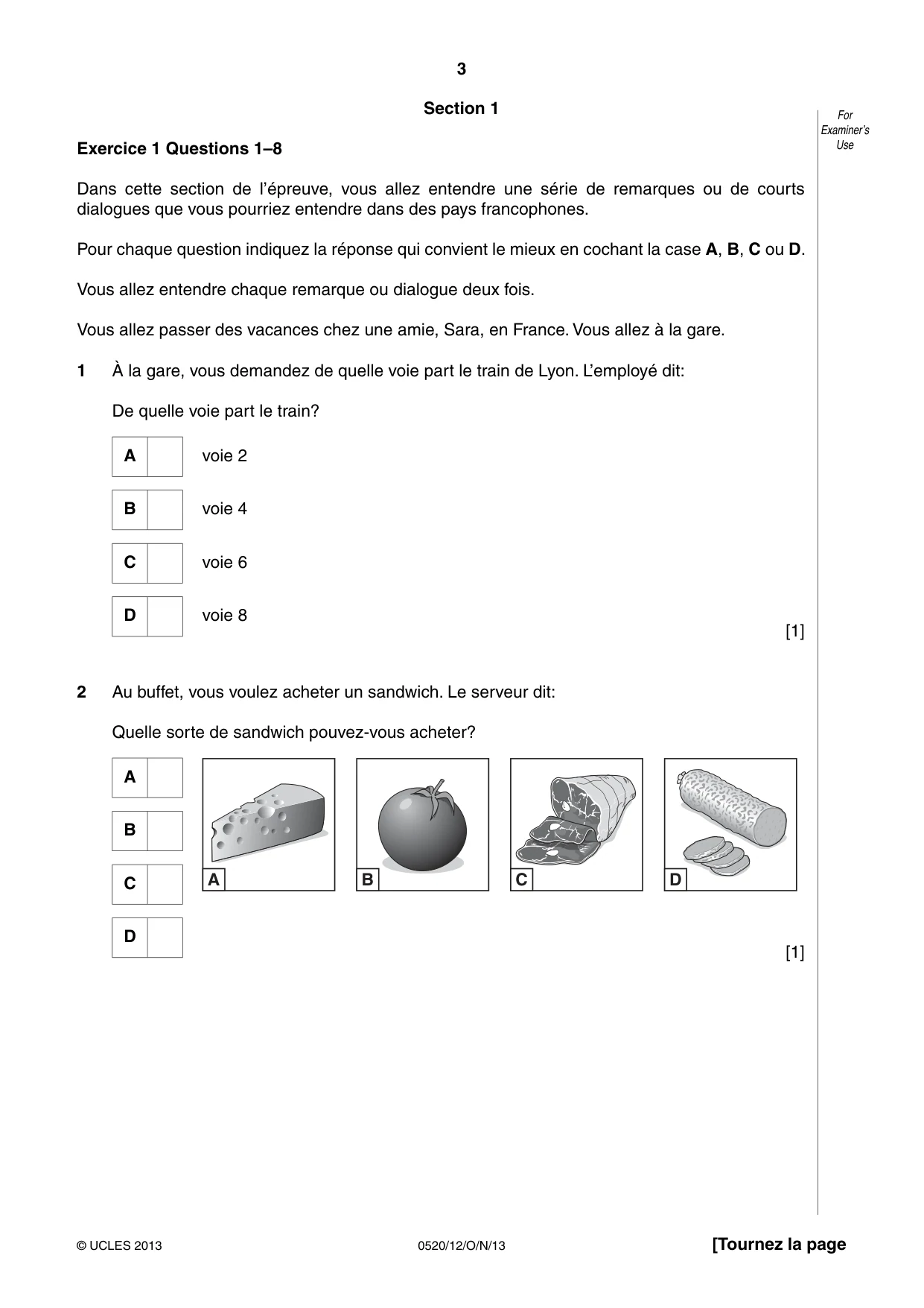 Cambridge IGCSE French - Foreign Language 0520 2013 Oct/Nov Paper 1 · Variant 2 question paper, page 3 of 12