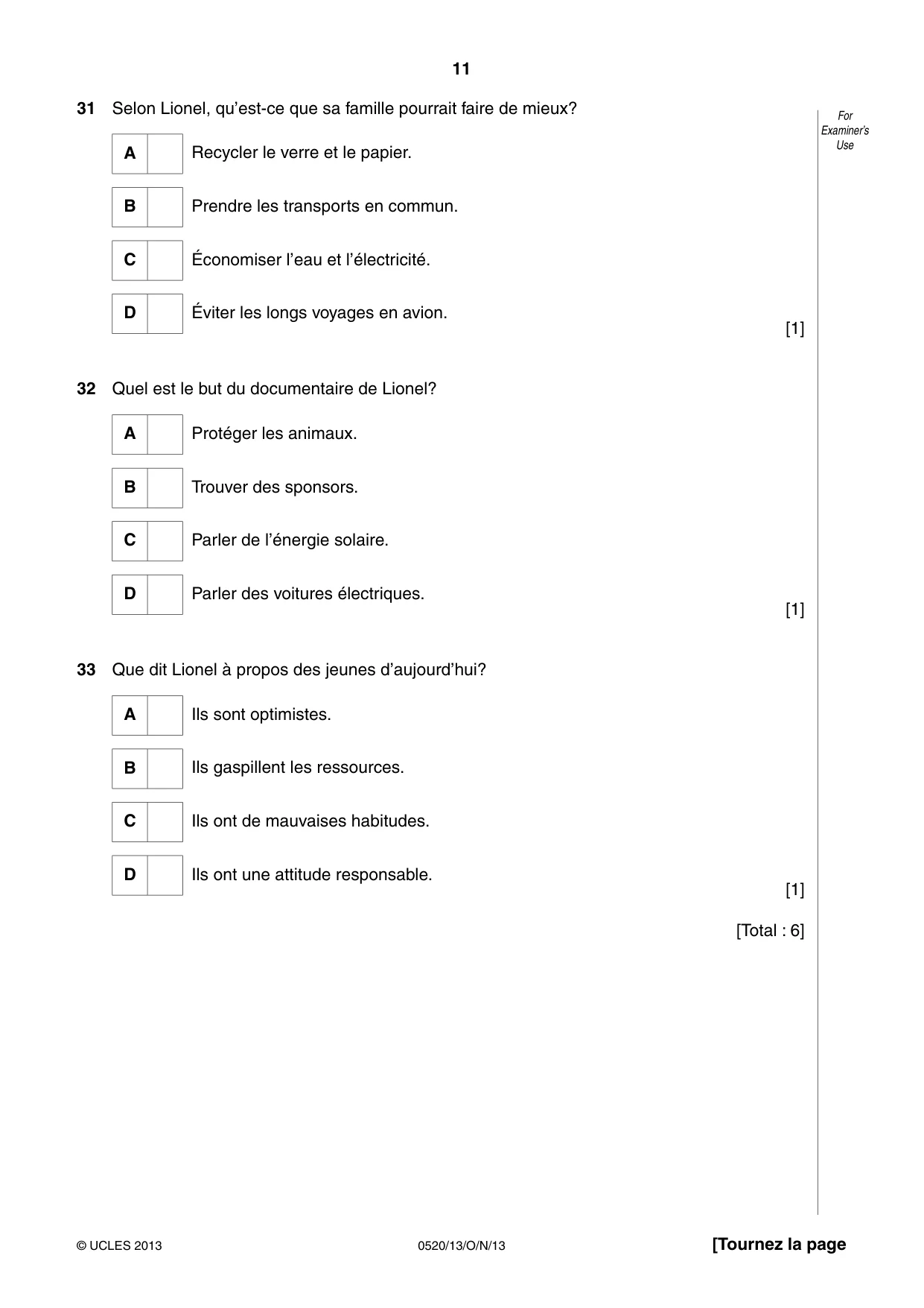 Cambridge IGCSE French - Foreign Language 0520 2013 Oct/Nov Paper 1 · Variant 3 question paper, page 11 of 12