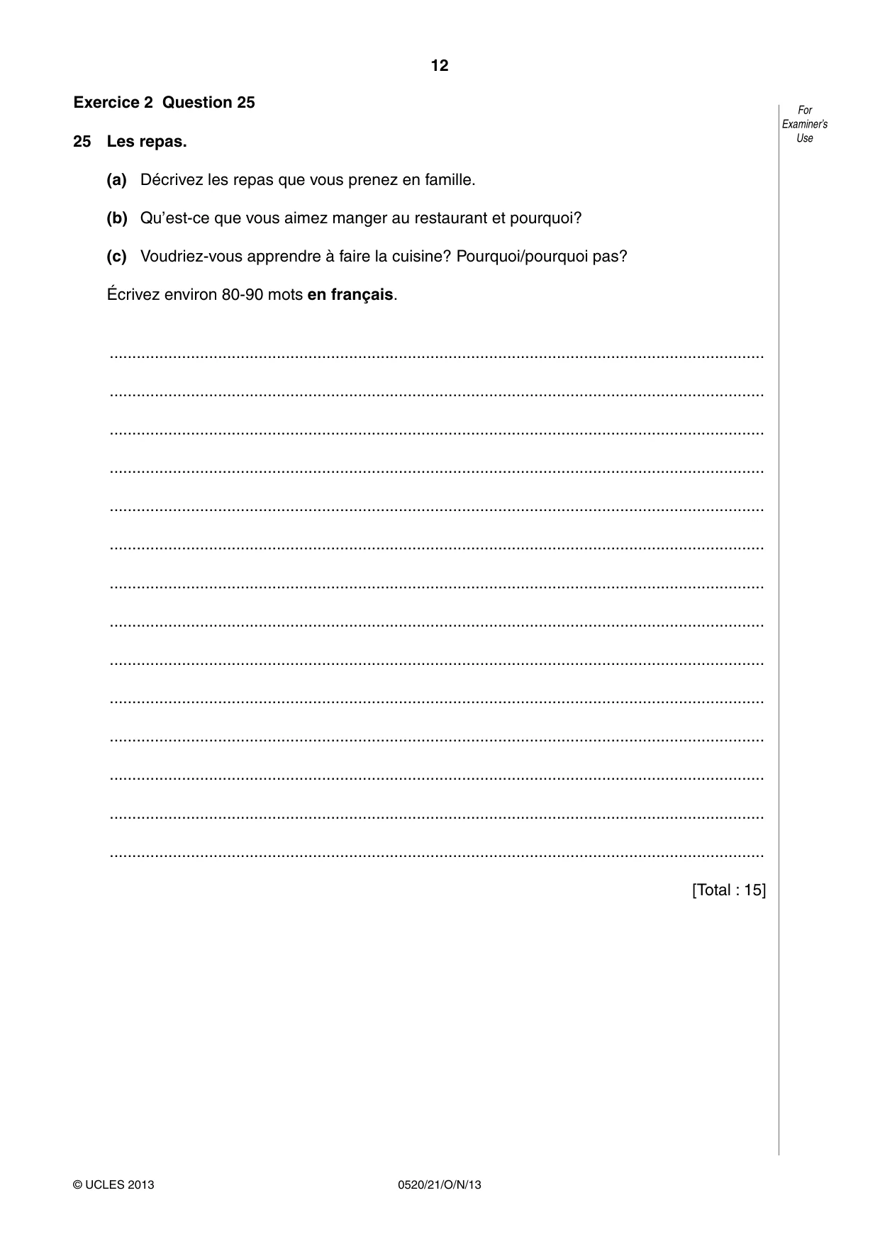Cambridge IGCSE French - Foreign Language 0520 2013 Oct/Nov Paper 2 · Variant 1 question paper, page 12 of 20