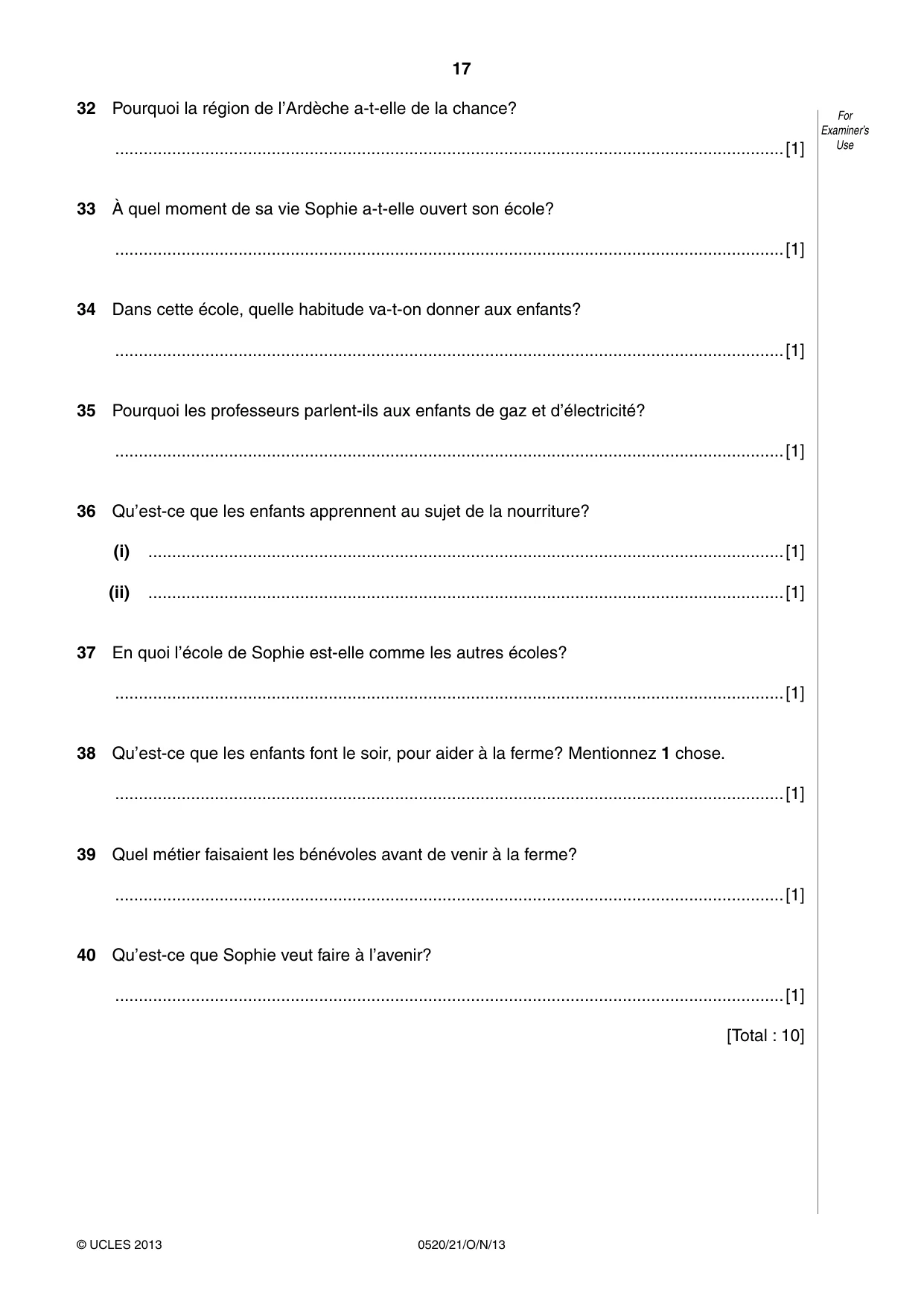 Cambridge IGCSE French - Foreign Language 0520 2013 Oct/Nov Paper 2 · Variant 1 question paper, page 17 of 20