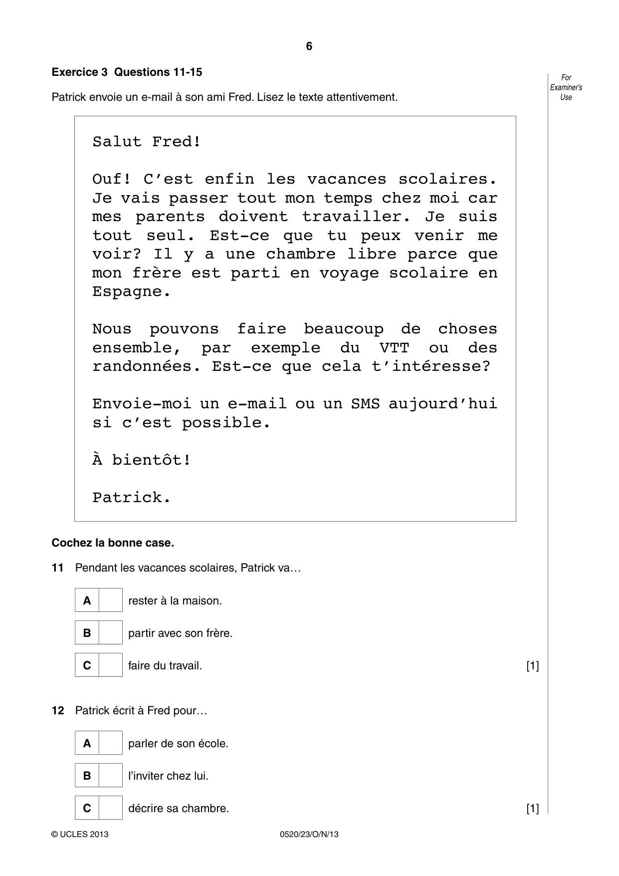 Cambridge IGCSE French - Foreign Language 0520 2013 Oct/Nov Paper 2 · Variant 3 question paper, page 6 of 20
