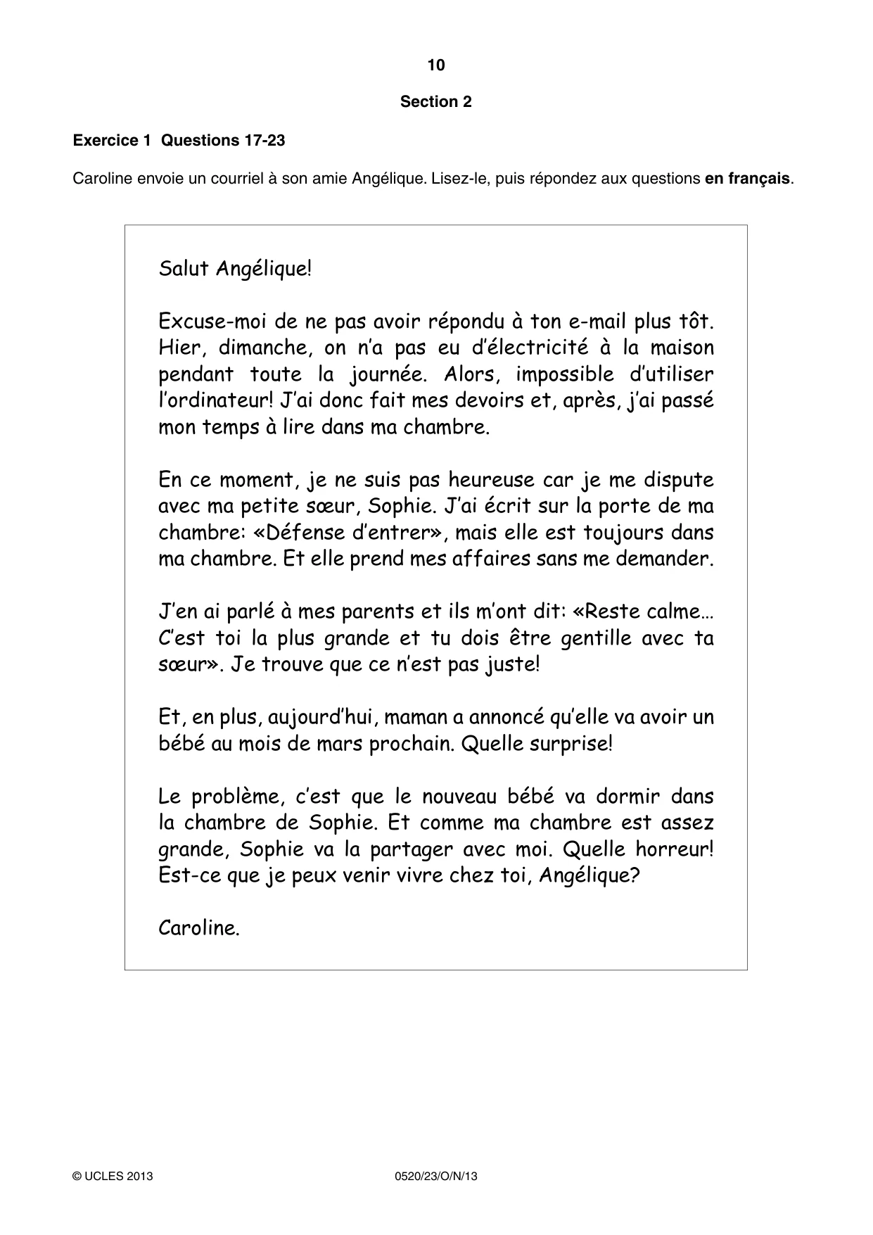 Cambridge IGCSE French - Foreign Language 0520 2013 Oct/Nov Paper 2 · Variant 3 question paper, page 10 of 20